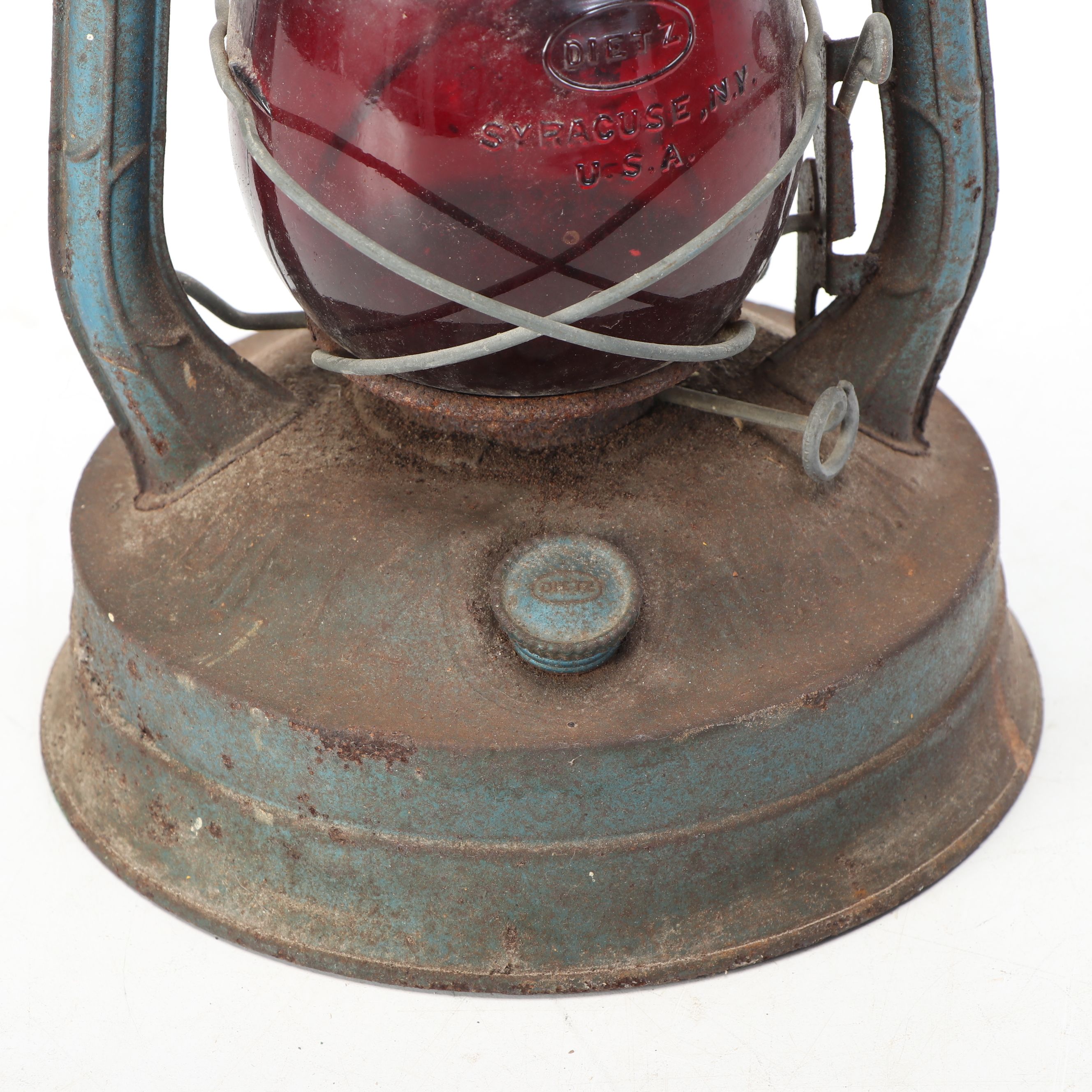 Dietz No. 100 Kerosene Lamp with Industrial Pulley and Stacked Cookware, Antique