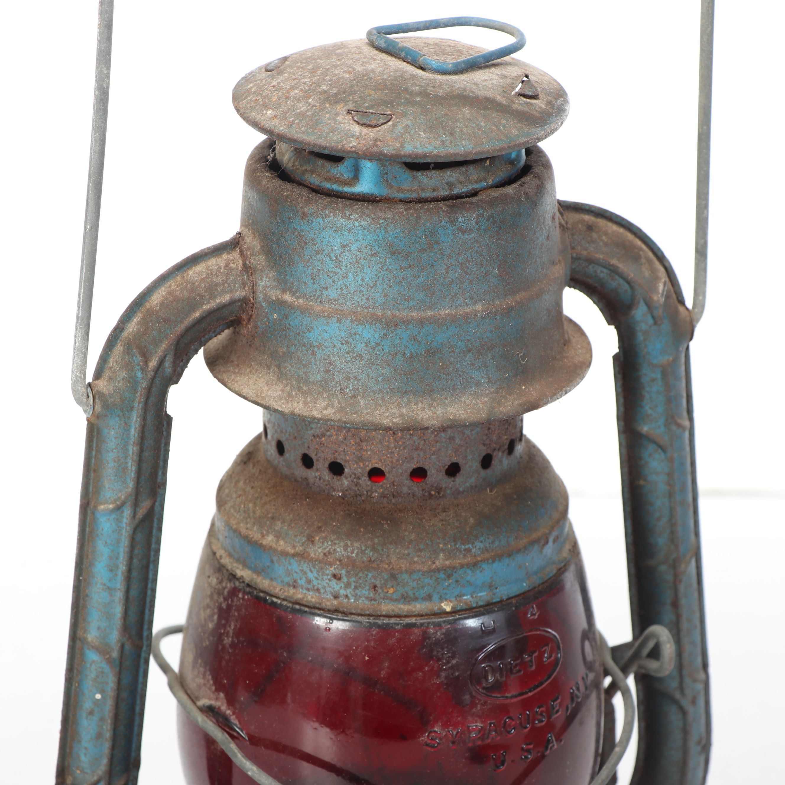 Dietz No. 100 Kerosene Lamp with Industrial Pulley and Stacked Cookware, Antique