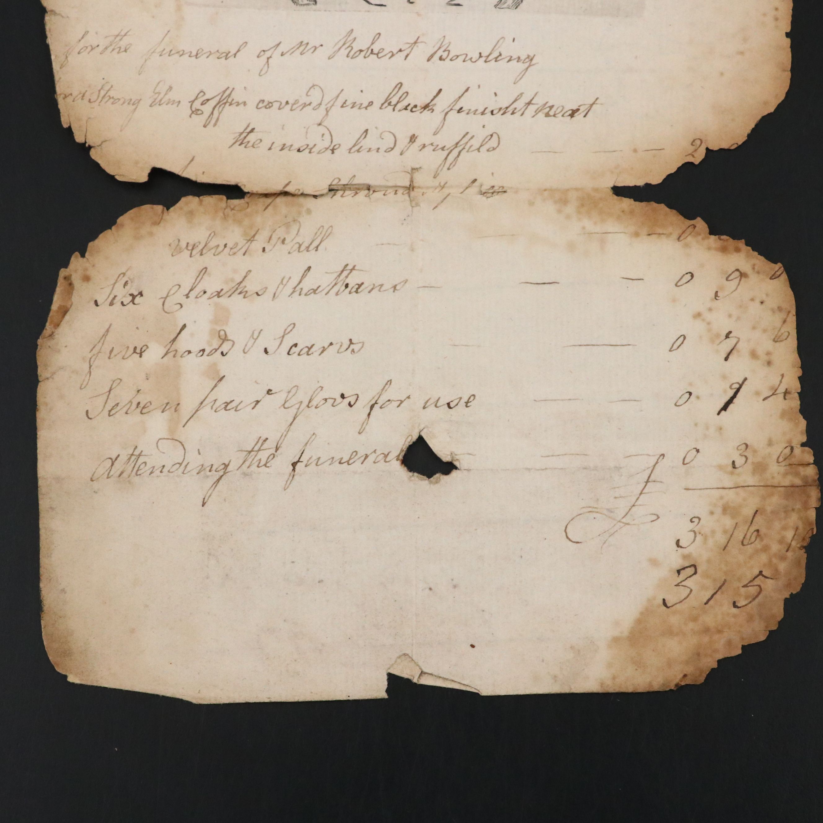 Antique 1812 R. Andrews Coffin Maker and Undertaker Funeral Invoice