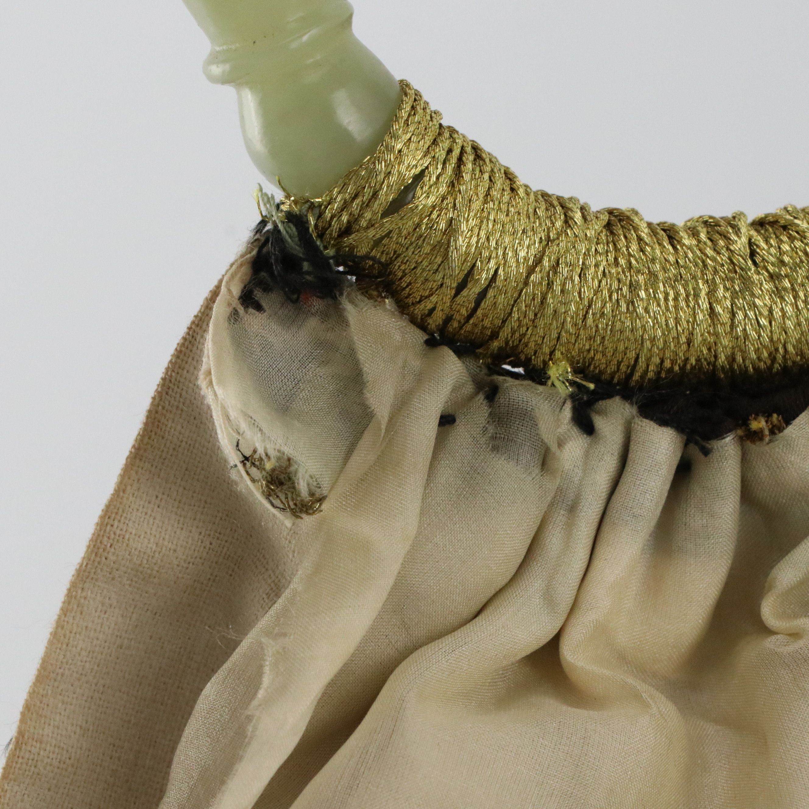 Chinese Serpentine Ring Handle Silk Bag with Couched Moth Embroidery