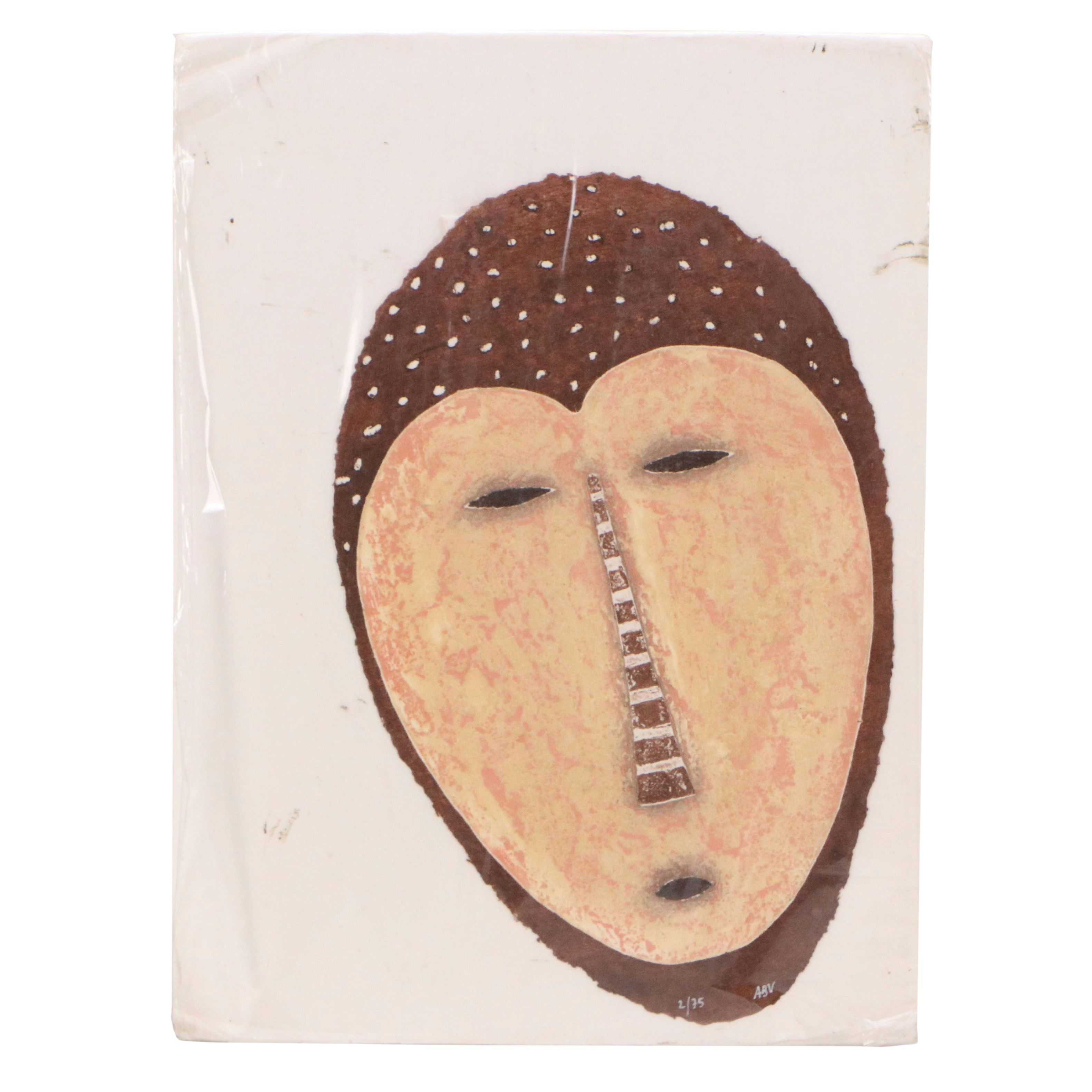 Alain Berck-Vitz African Mask Etching "Serenity"