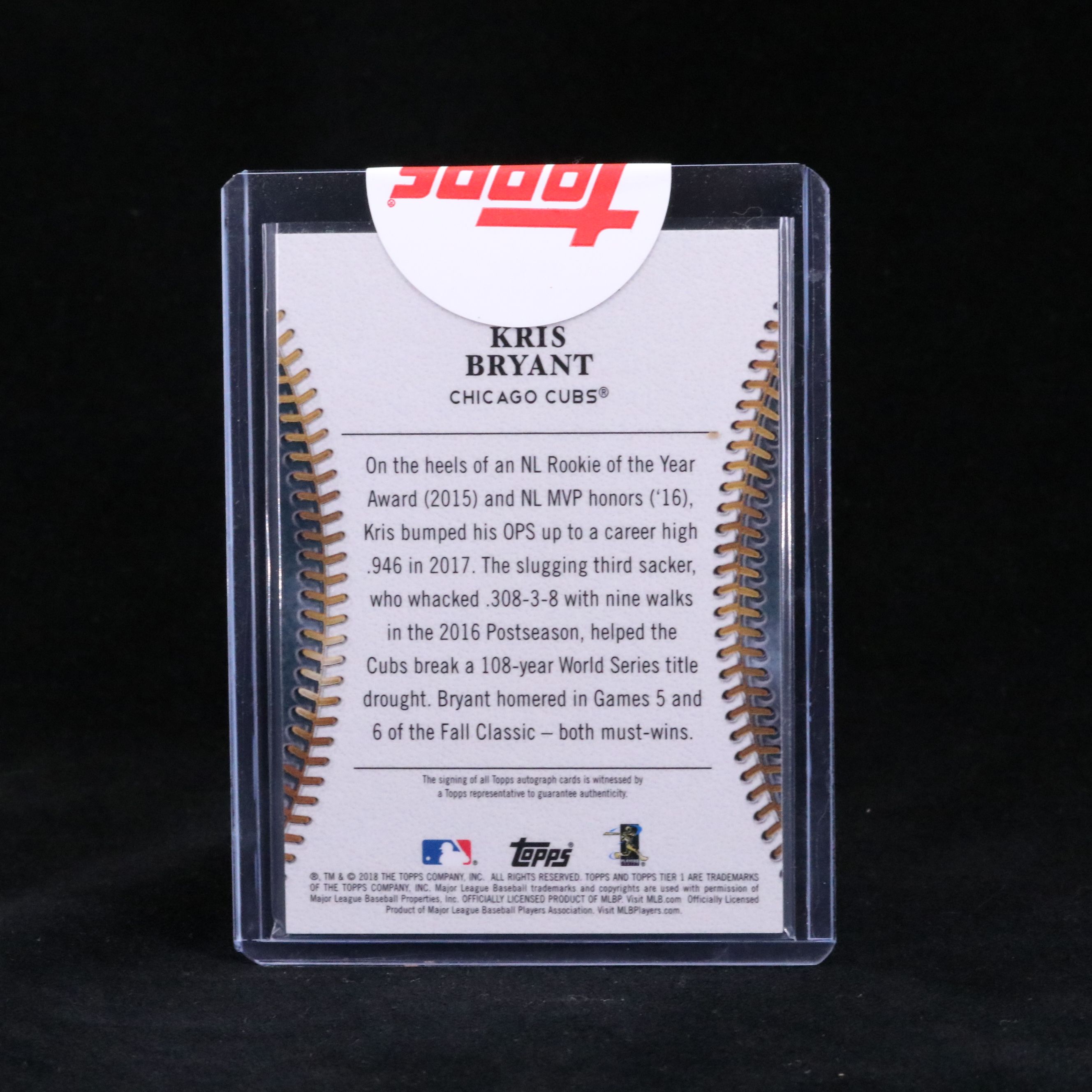 2018 Topps Tier One Kris Bryant Signed Chicago Cubs Baseball Card No. 04/50