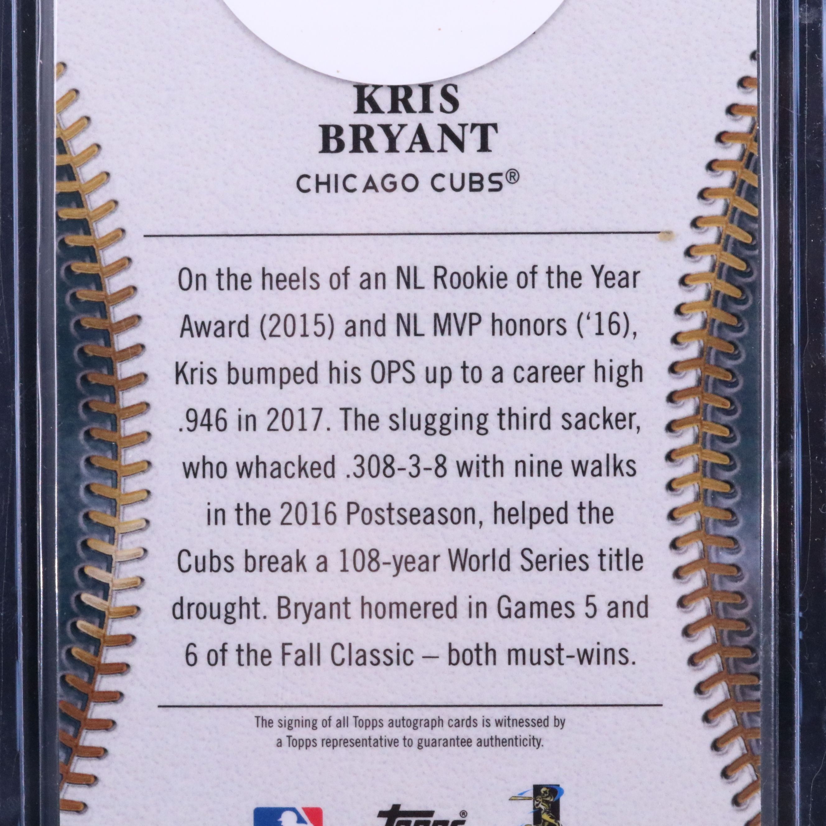 2018 Topps Tier One Kris Bryant Signed Chicago Cubs Baseball Card No. 04/50