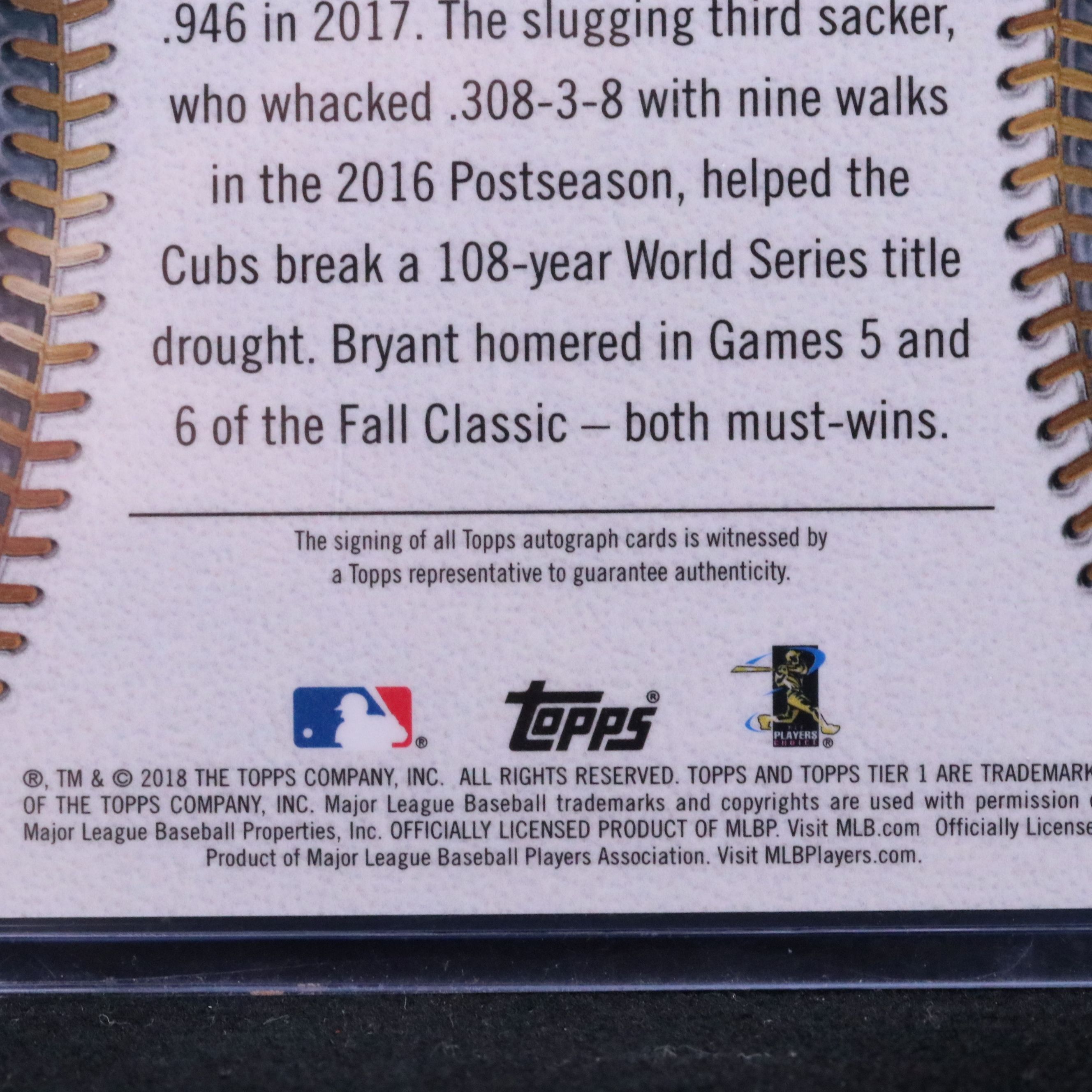 2018 Topps Tier One Kris Bryant Signed Chicago Cubs Baseball Card No. 04/50