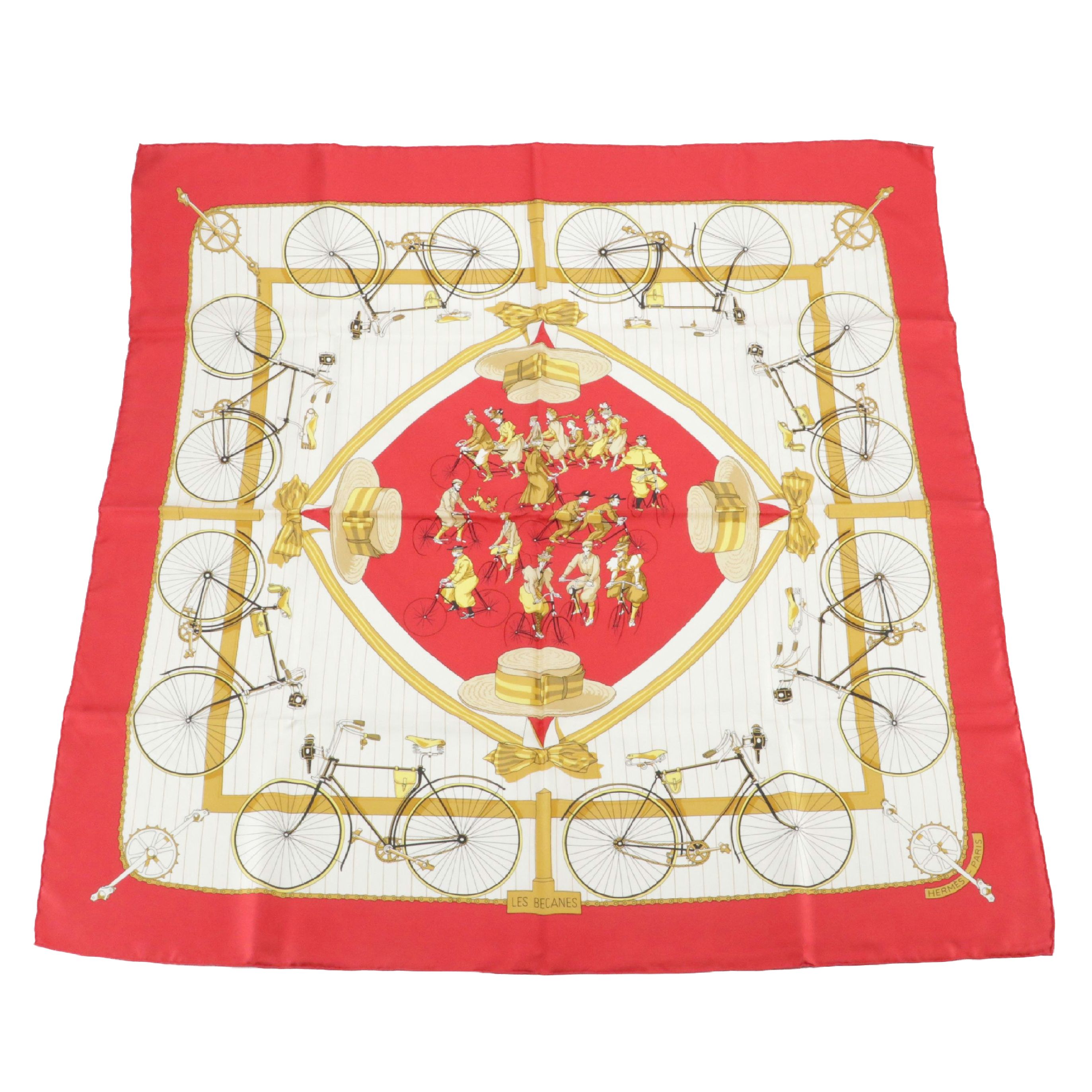 Hermès "Les Becanes" Scarf 90 in Silk Twill with Box