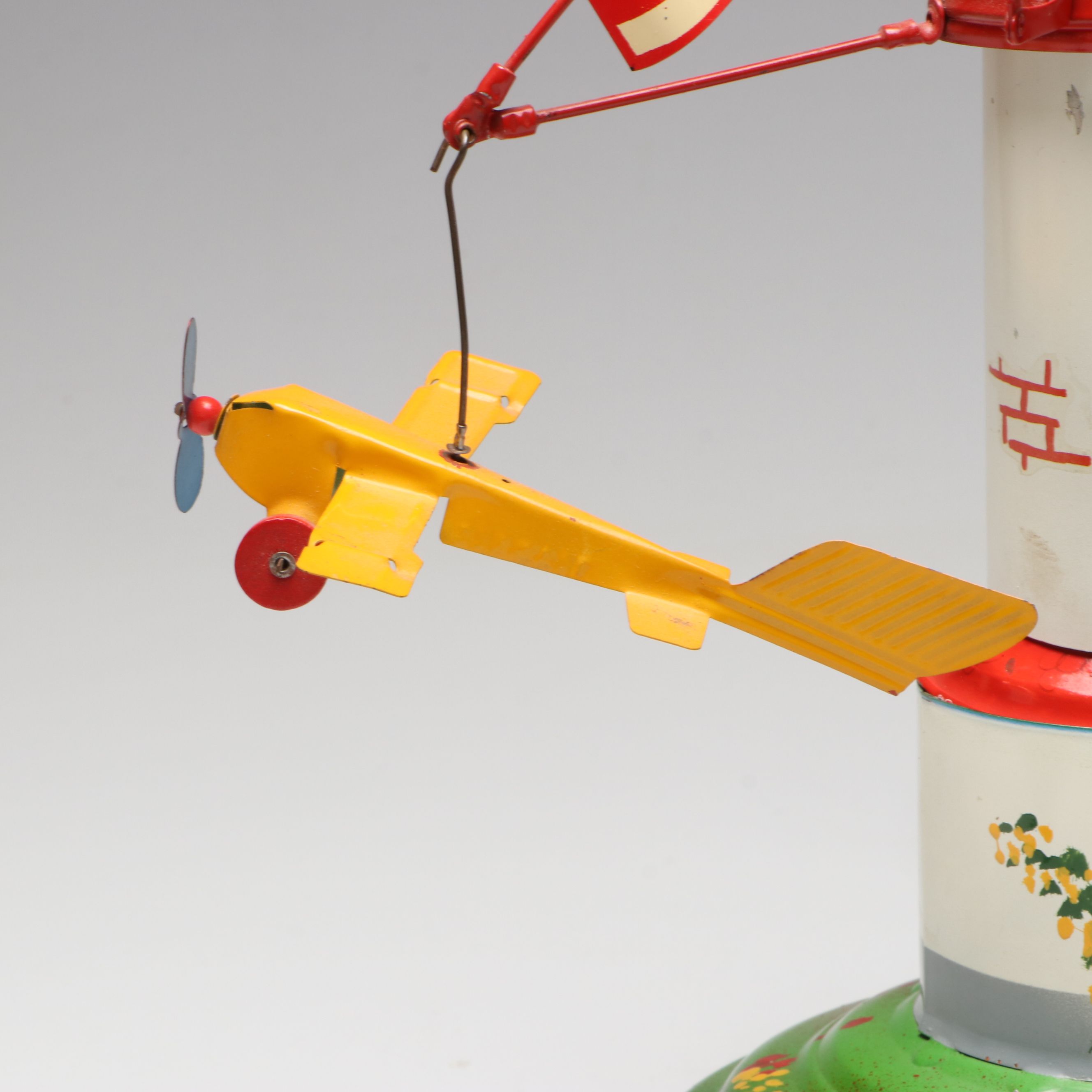 Tucher & Walther German Airplane and Tower Tin Lithograph Wind-up Toy