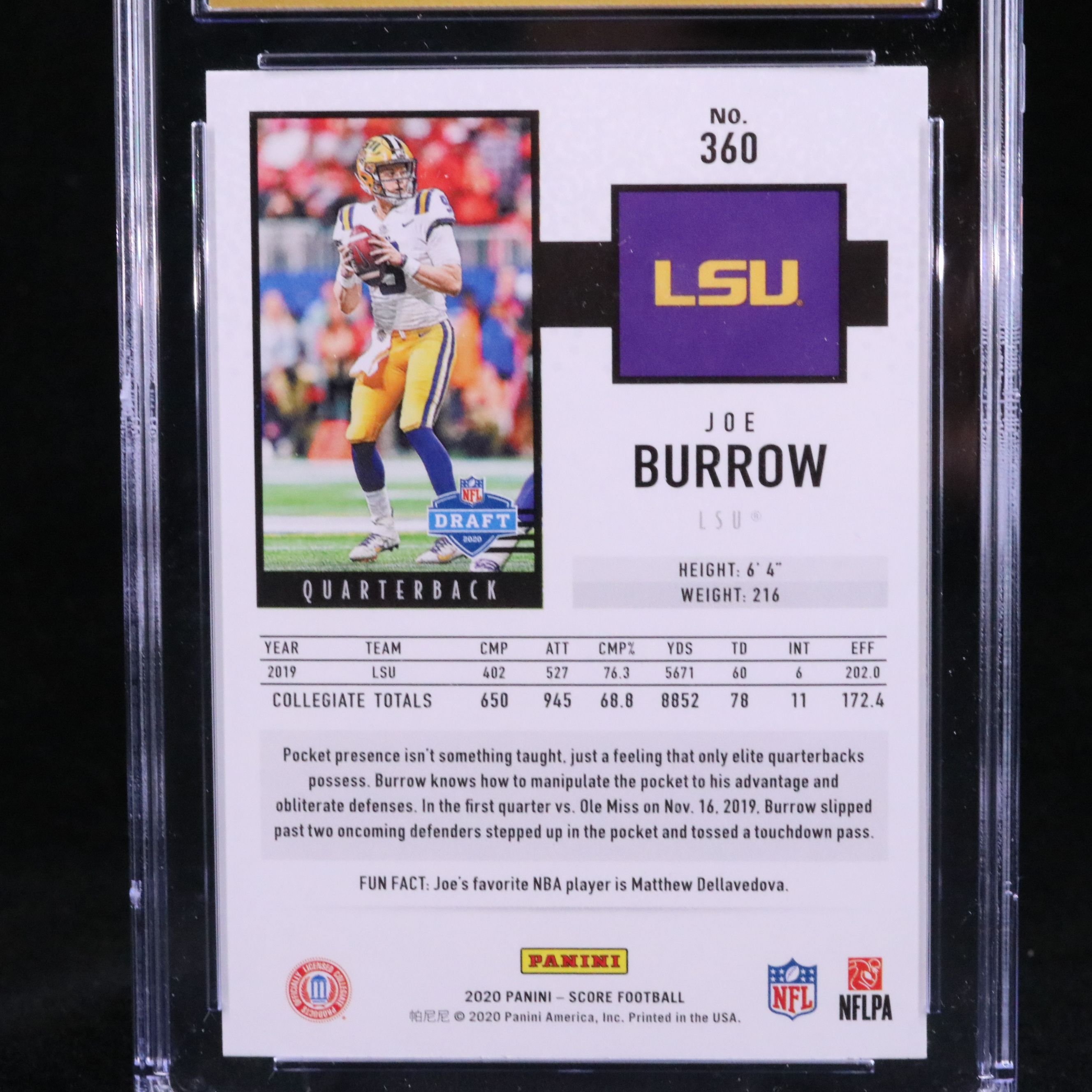 2020 Score Joe Burrow Rookie Football Card Graded CGC 10