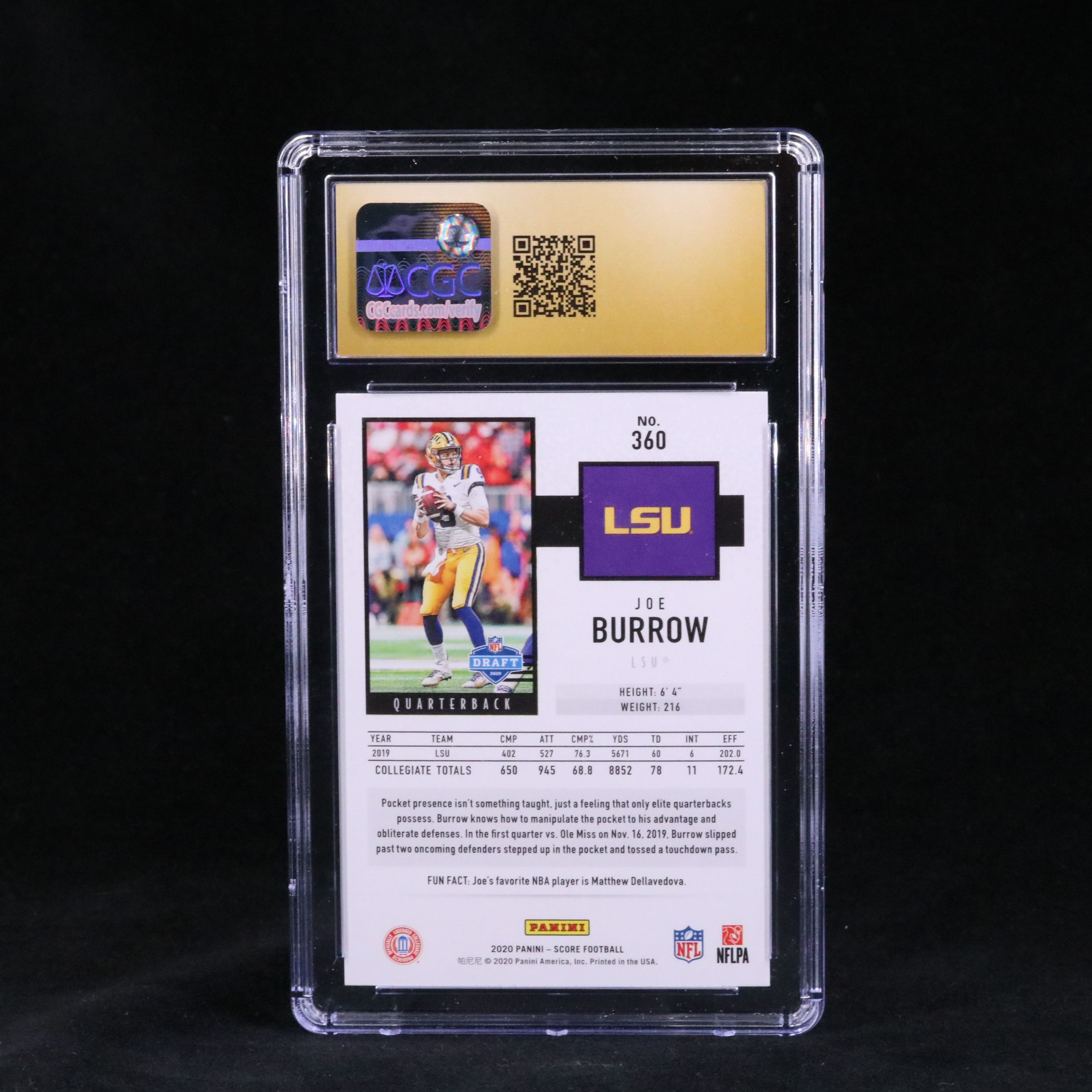 2020 Score Joe Burrow Rookie Football Card Graded CGC 10