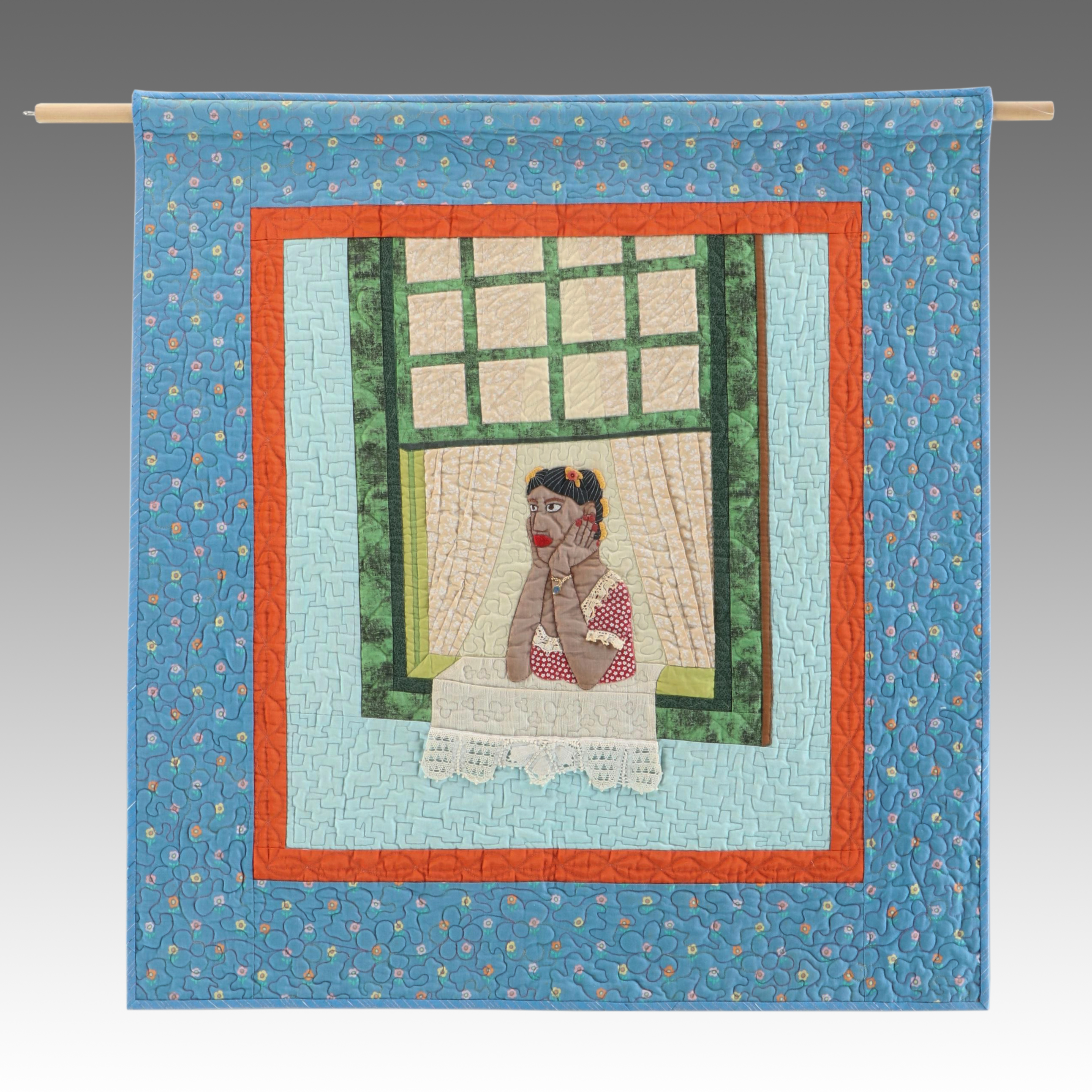 Brazilian Textile Art Picture Quilt with Dowel Rod, 2004