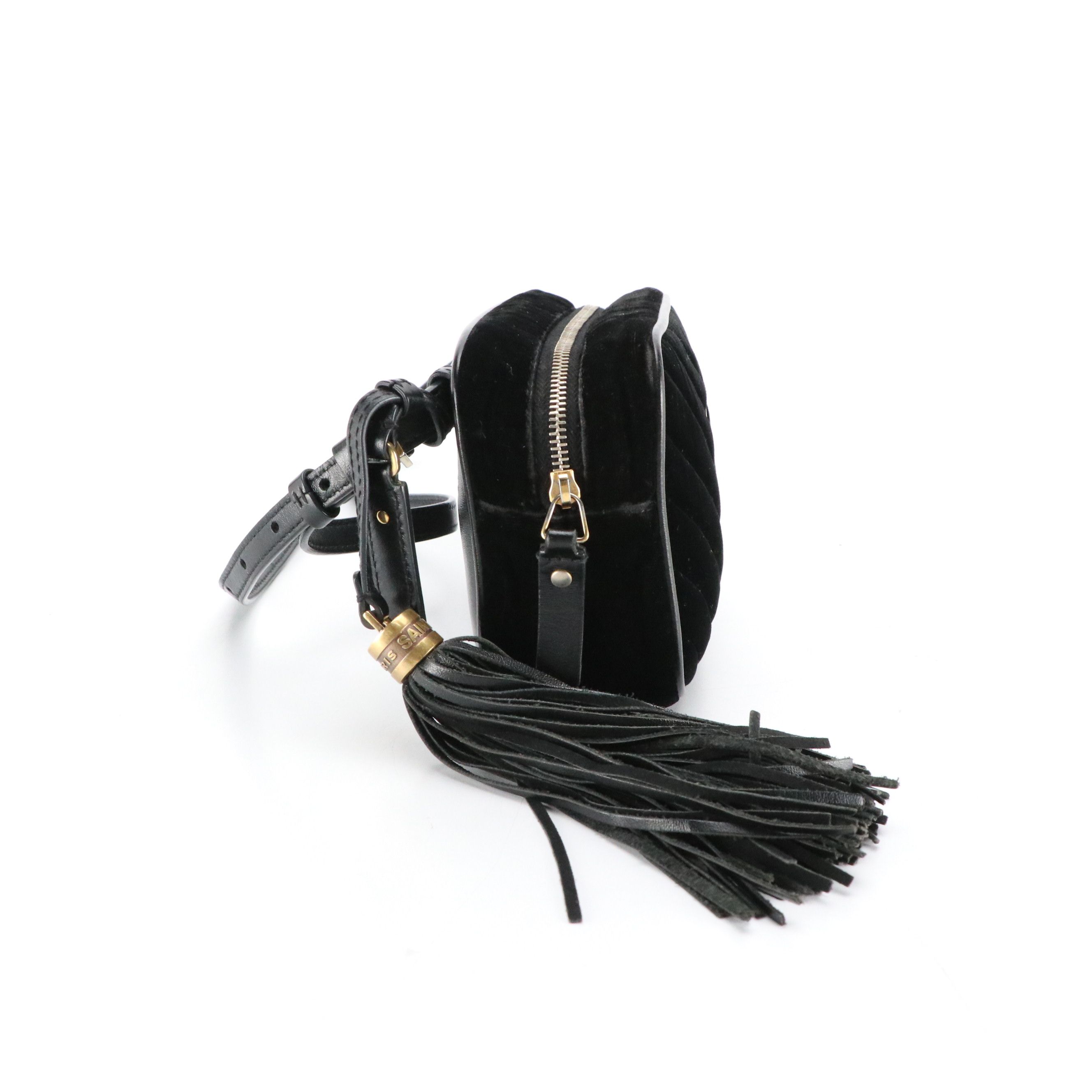 Saint Laurent YSL Lou Belt Bag in Black Matelasse Velvet and Leather