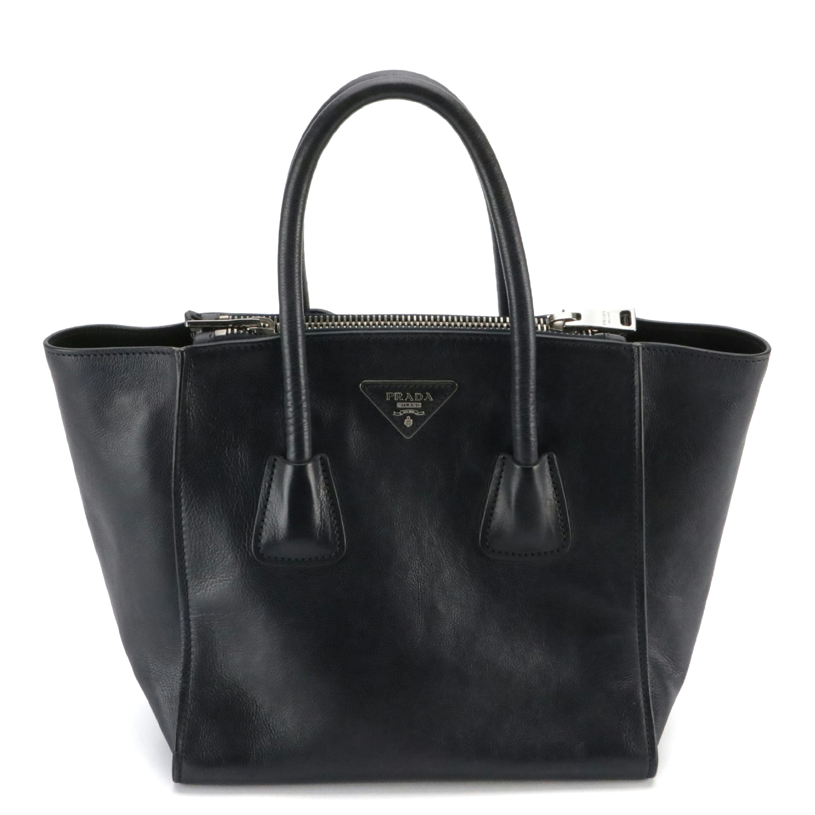 Prada Twin Pocket Two-Way Tote Bag in Baltico Glace Calfskin Leather