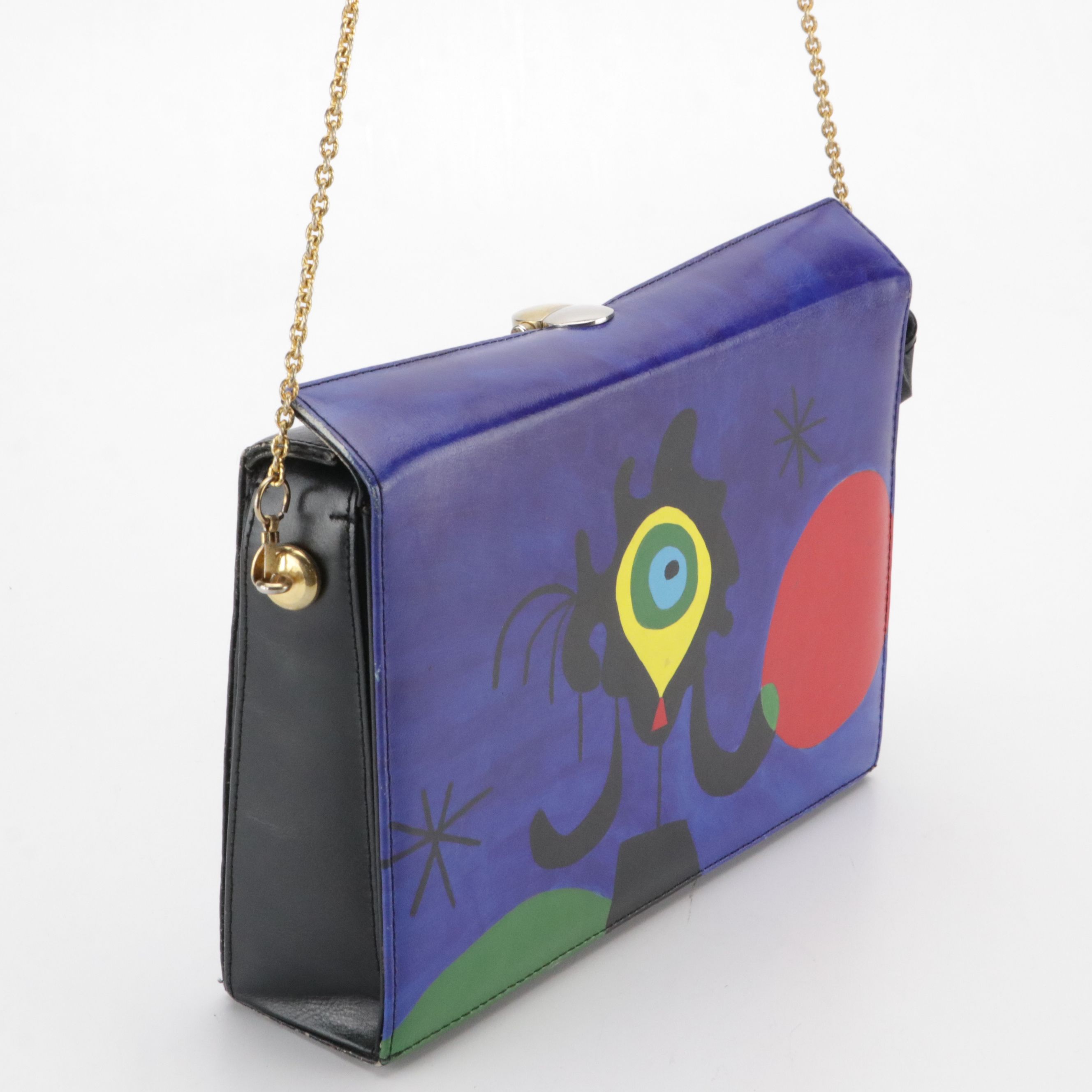 Faux Leather Shoulder Bag with Hand-Painted Surrealist Design