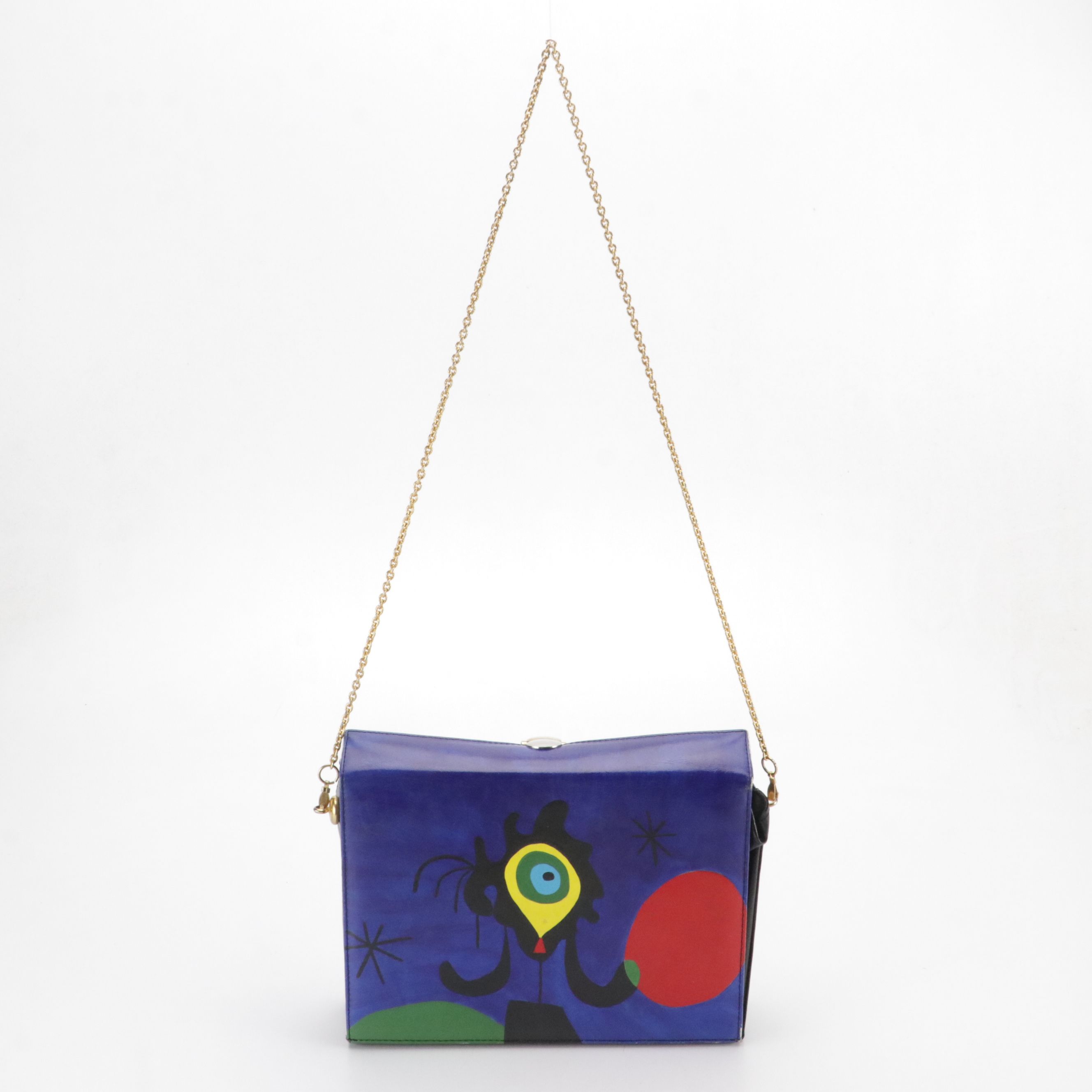 Faux Leather Shoulder Bag with Hand-Painted Surrealist Design