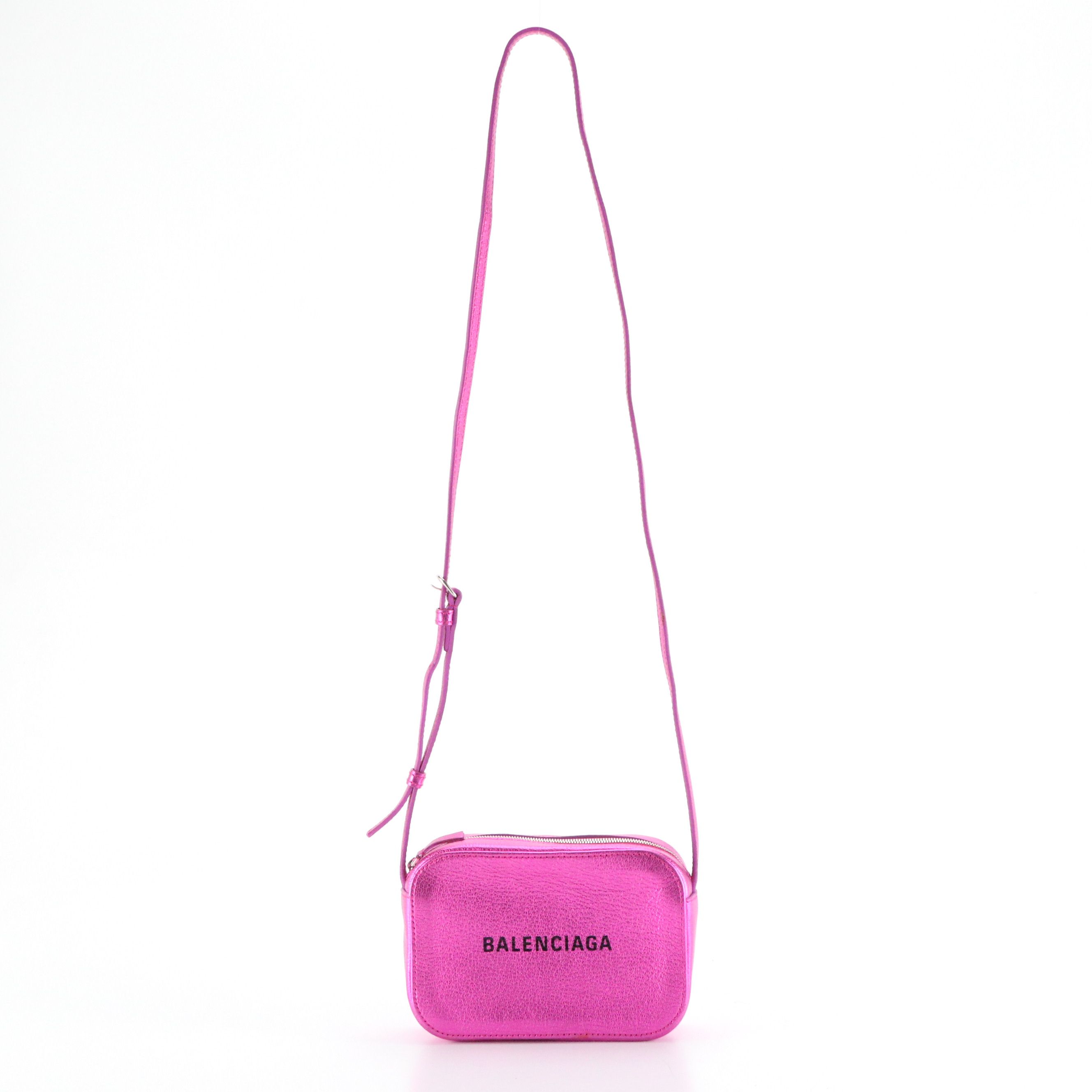 Balenciaga XS Everyday Crossbody Camera Bag in Metallic Pink Grained Leather