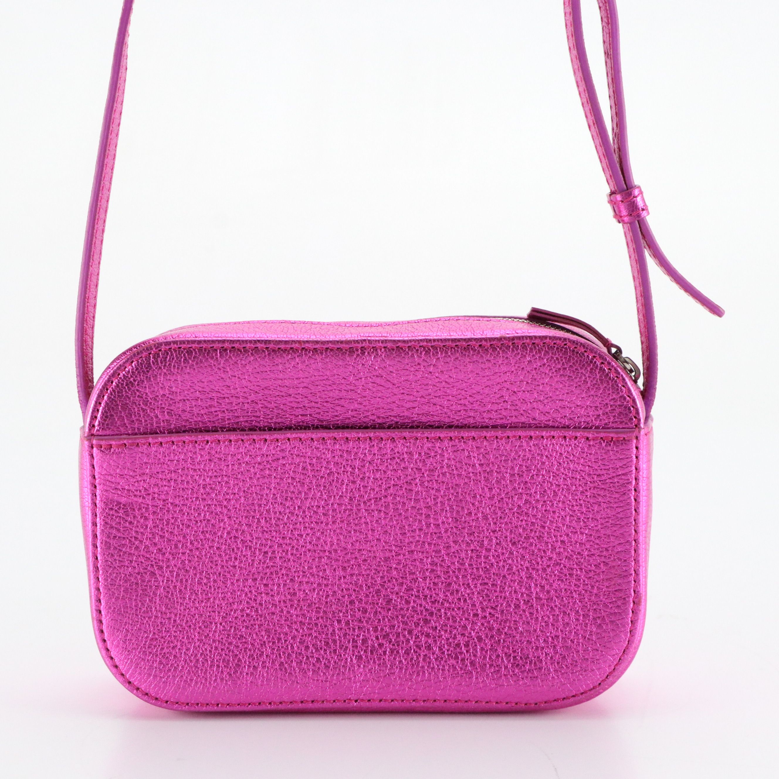 Balenciaga XS Everyday Crossbody Camera Bag in Metallic Pink Grained Leather