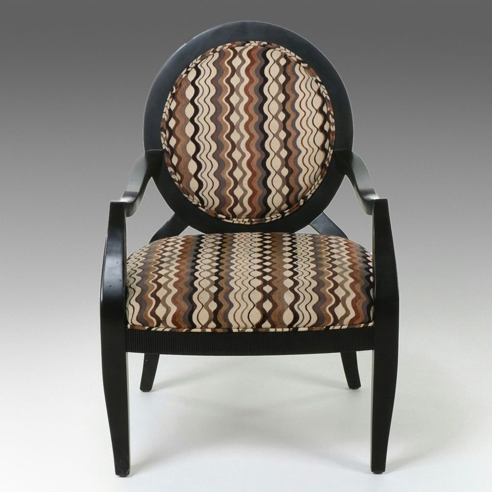 Contemporary Ebonized Oval-Back Zigzag Upholstered Armchair, 21st Century