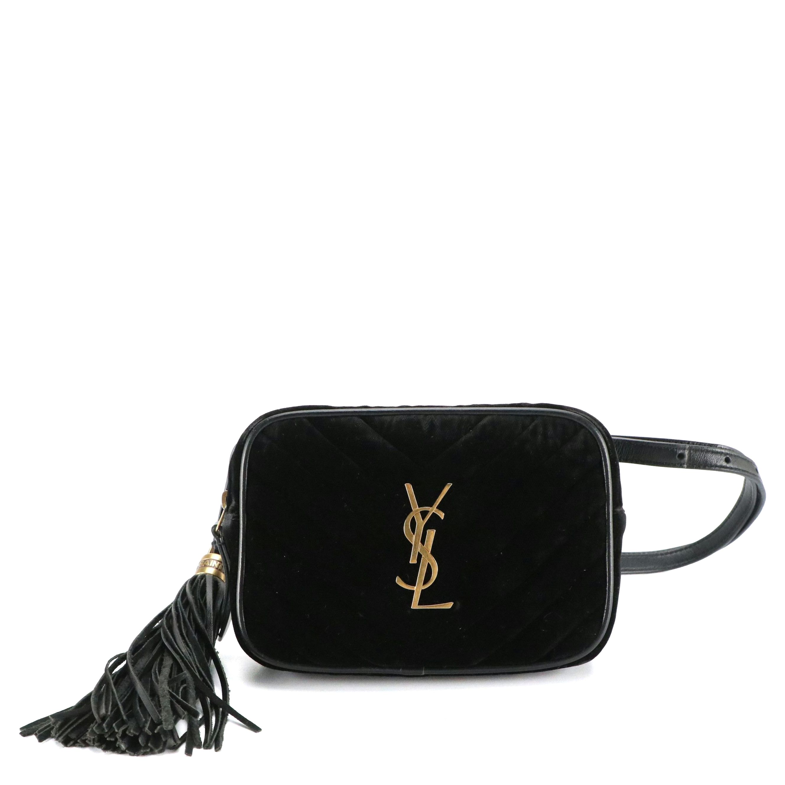 Saint Laurent YSL Lou Belt Bag in Black Matelasse Velvet and Leather