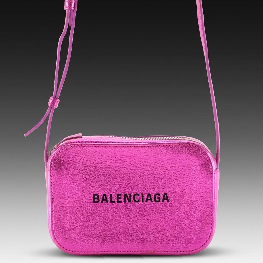 Balenciaga XS Everyday Crossbody Camera Bag in Metallic Pink Grained Leather