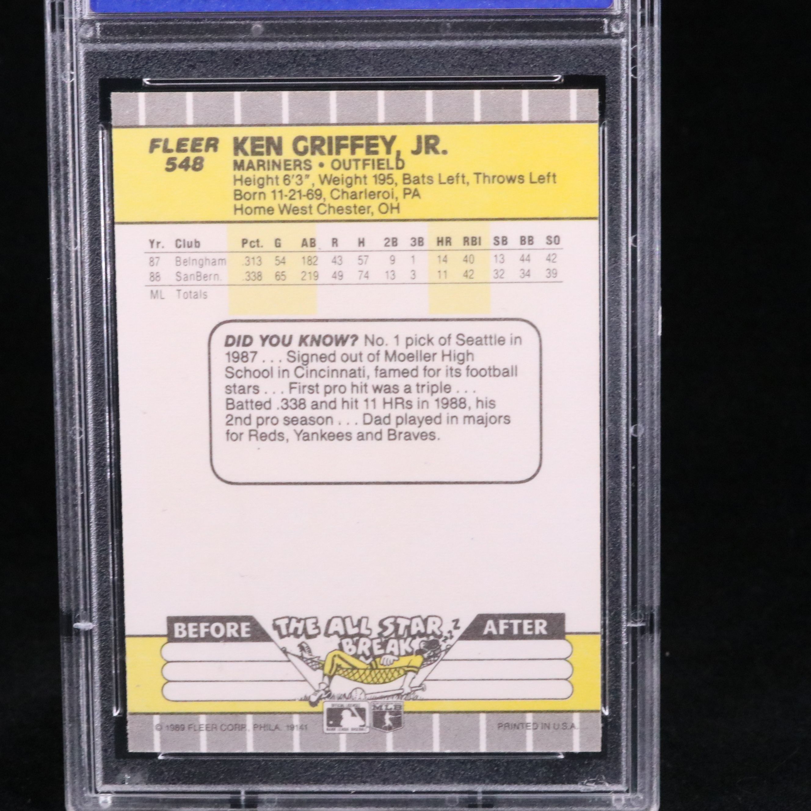 1989 Fleer Ken Griffey Jr. Rookie Baseball Card Graded PSA 9