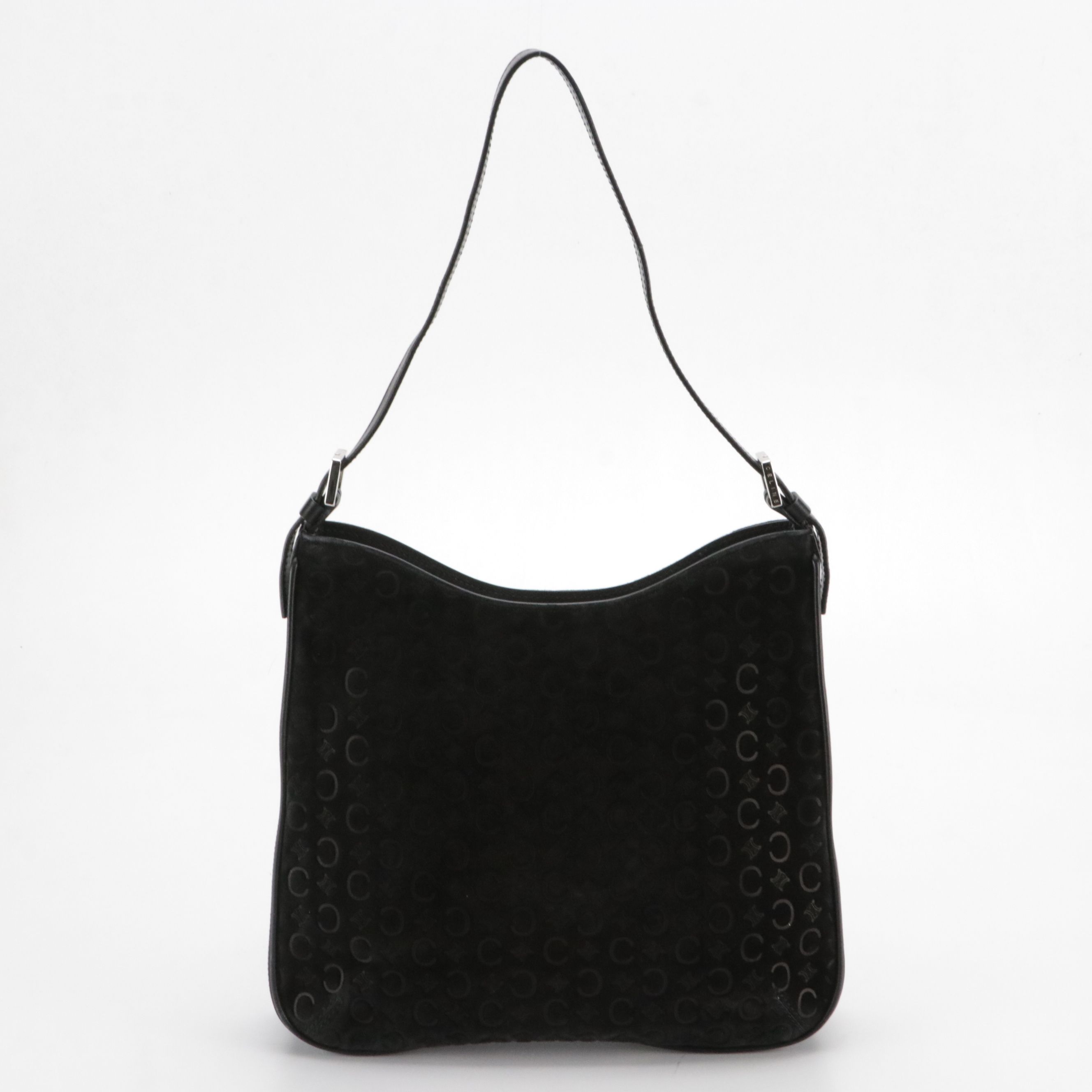 Celine Hobo Shoulder Bag in Black C Macadam Embossed Suede and Leather
