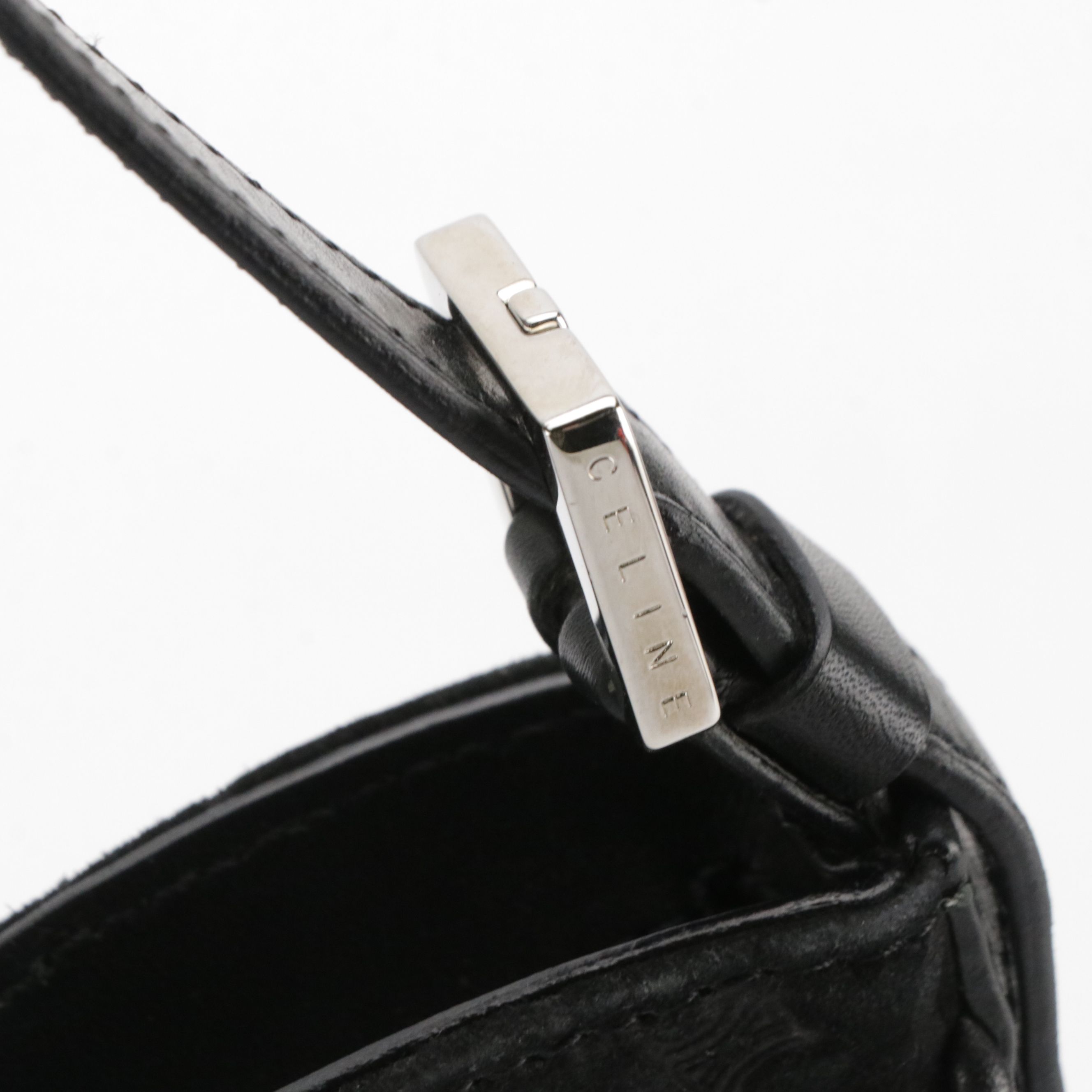 Celine Hobo Shoulder Bag in Black C Macadam Embossed Suede and Leather