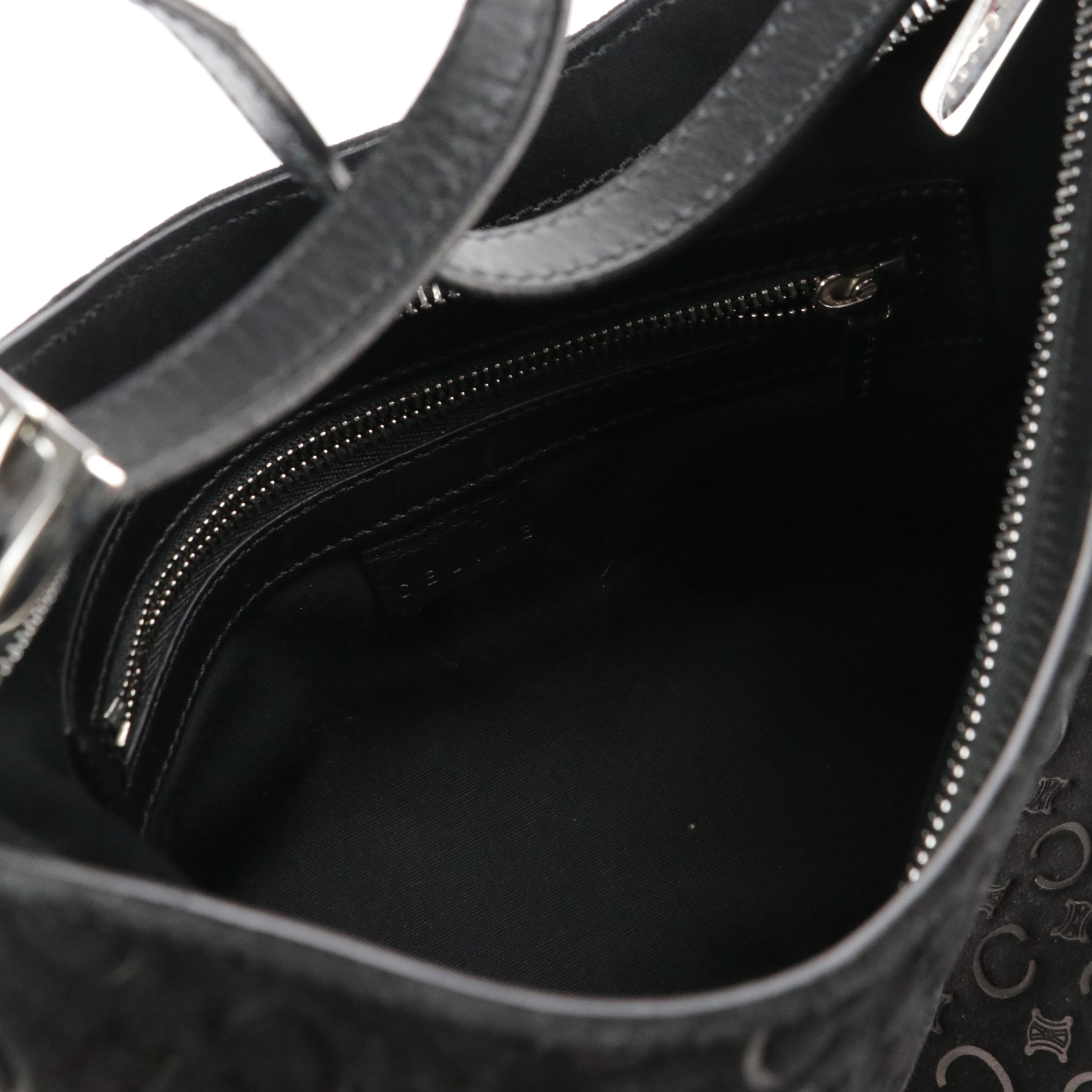 Celine Hobo Shoulder Bag in Black C Macadam Embossed Suede and Leather