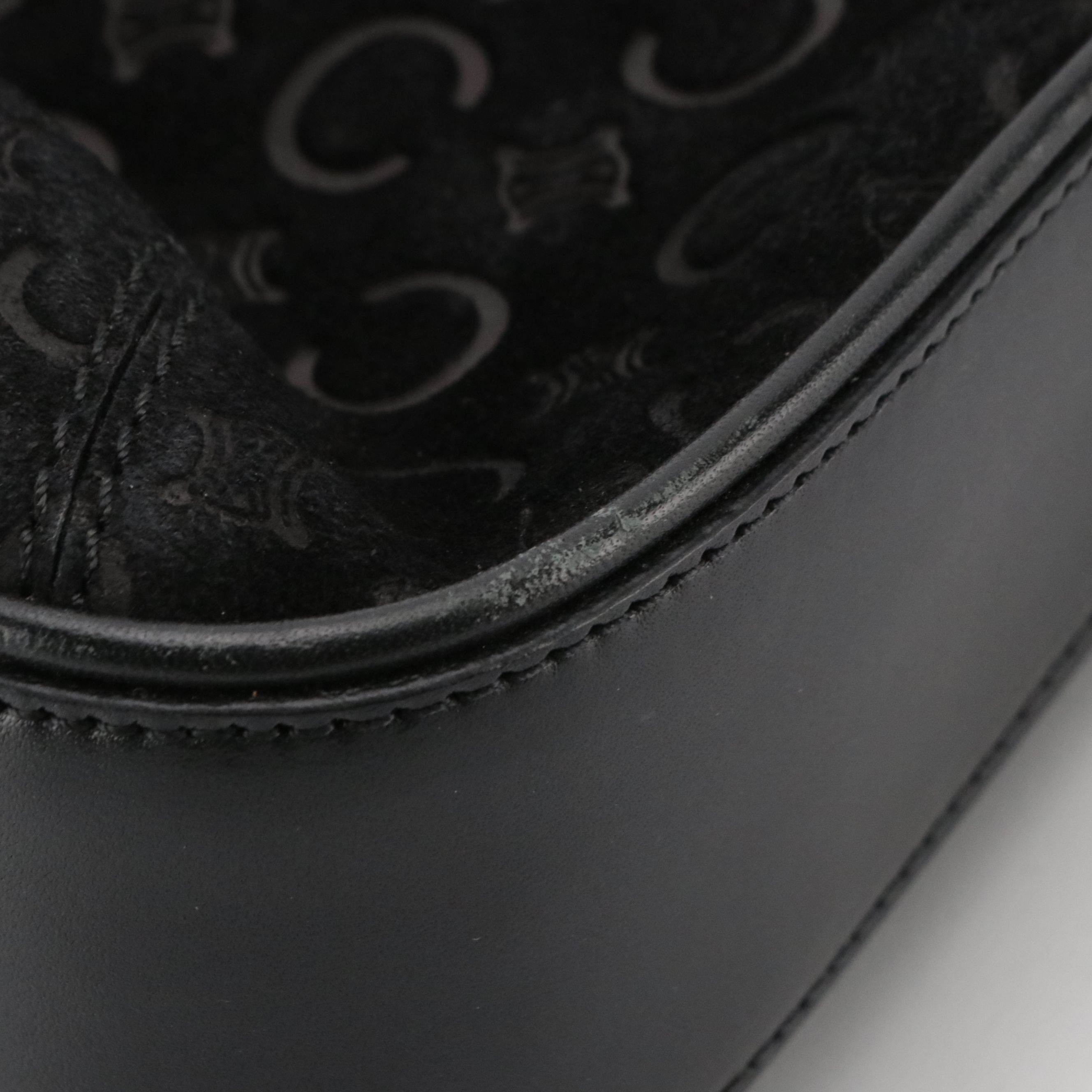 Celine Hobo Shoulder Bag in Black C Macadam Embossed Suede and Leather