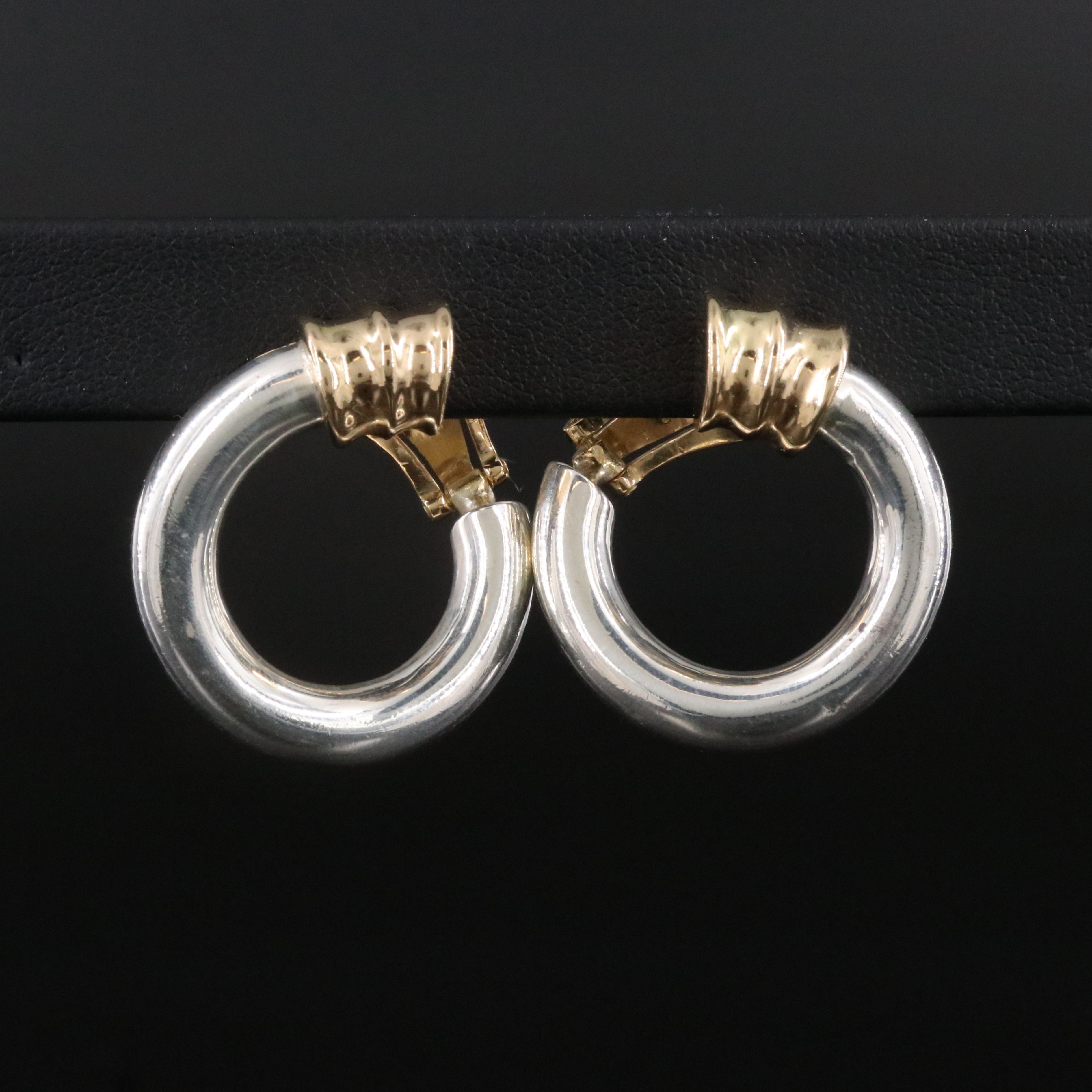 Zolotas Greece Sterling and 18K Hoop Earrings