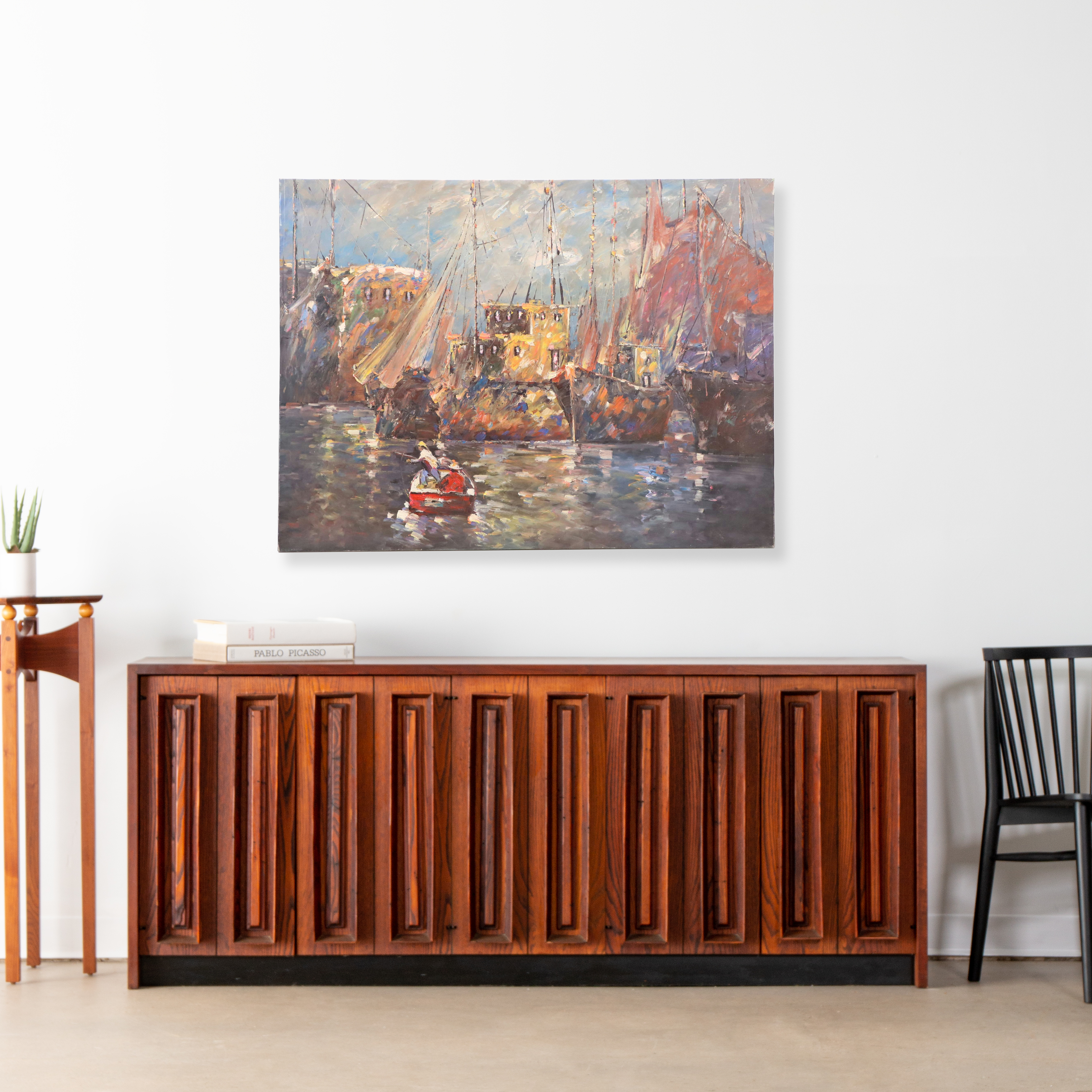 Harbor Scene Oil Painting, Late 20th or 21st Century