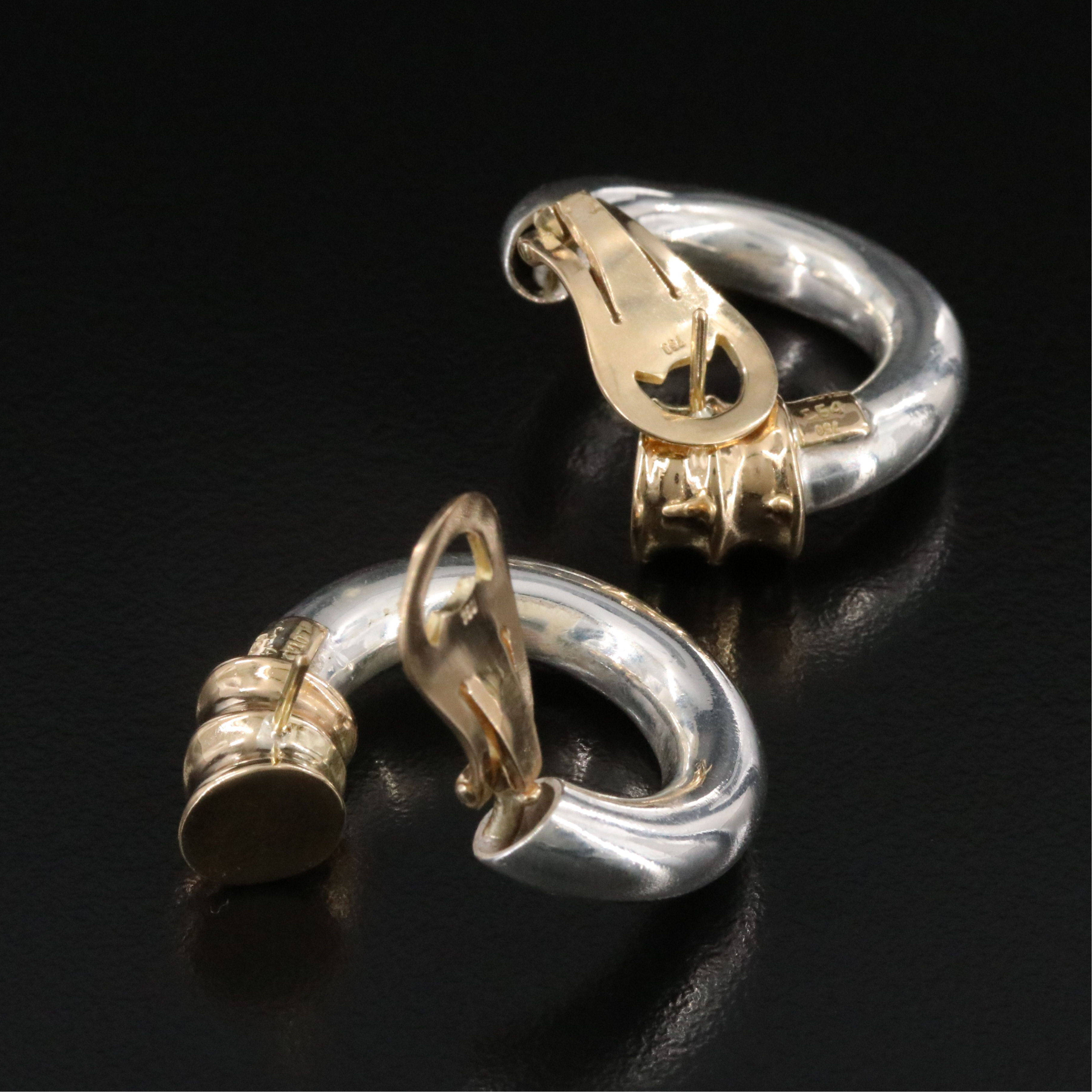 Zolotas Greece Sterling and 18K Hoop Earrings