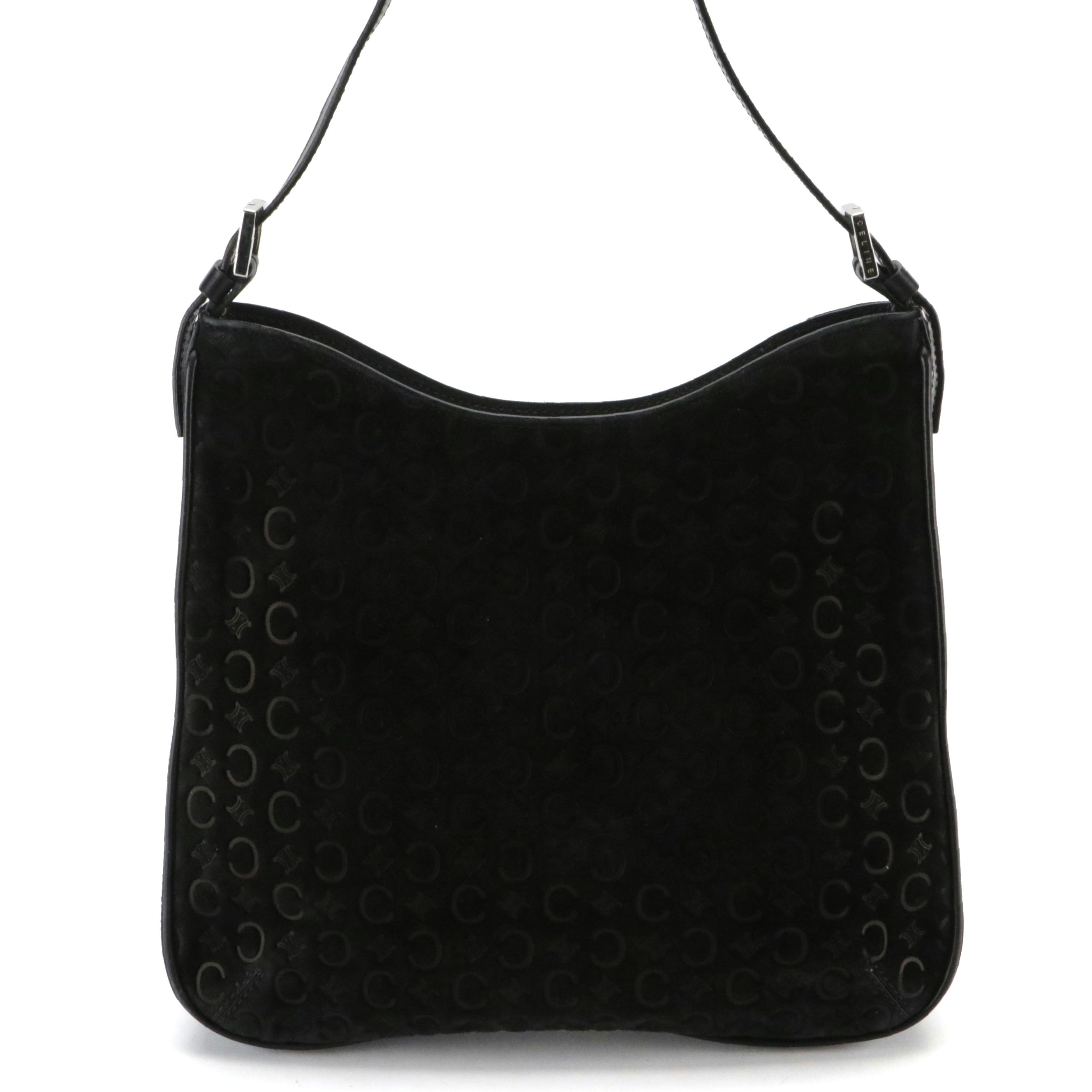 Celine Hobo Shoulder Bag in Black C Macadam Embossed Suede and Leather