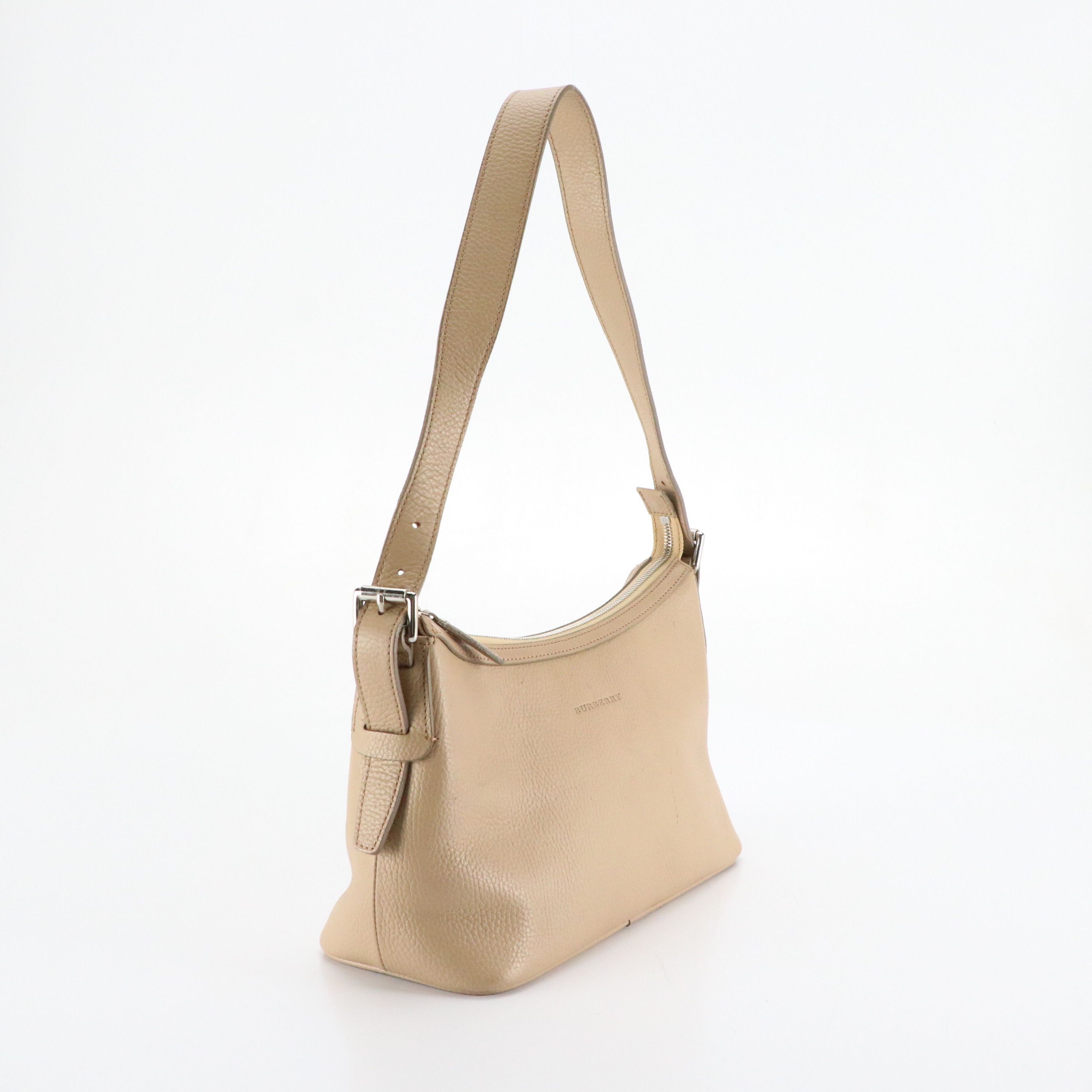 Burberry Hobo Shoulder Bag in Tan Grained Leather