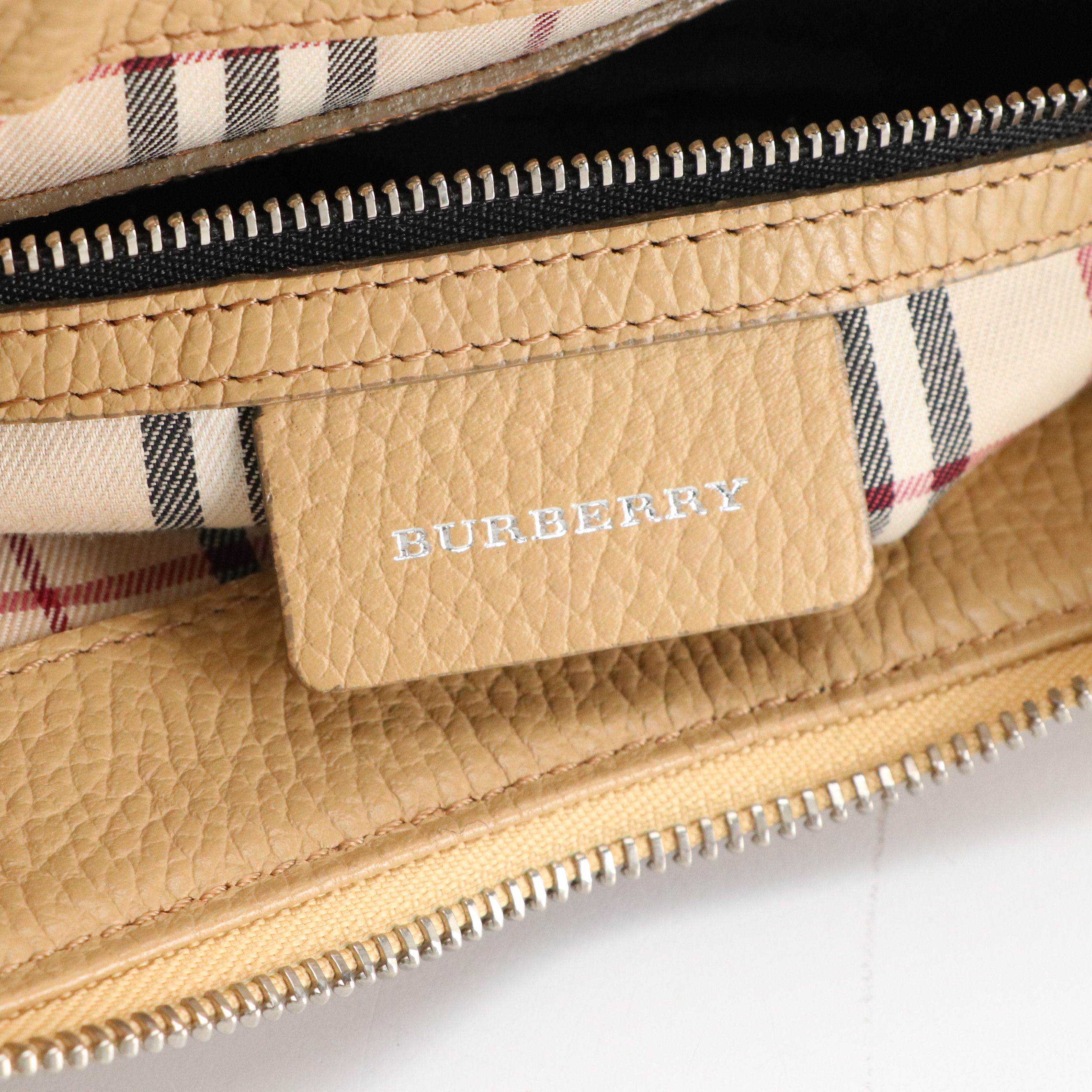 Burberry Hobo Shoulder Bag in Tan Grained Leather