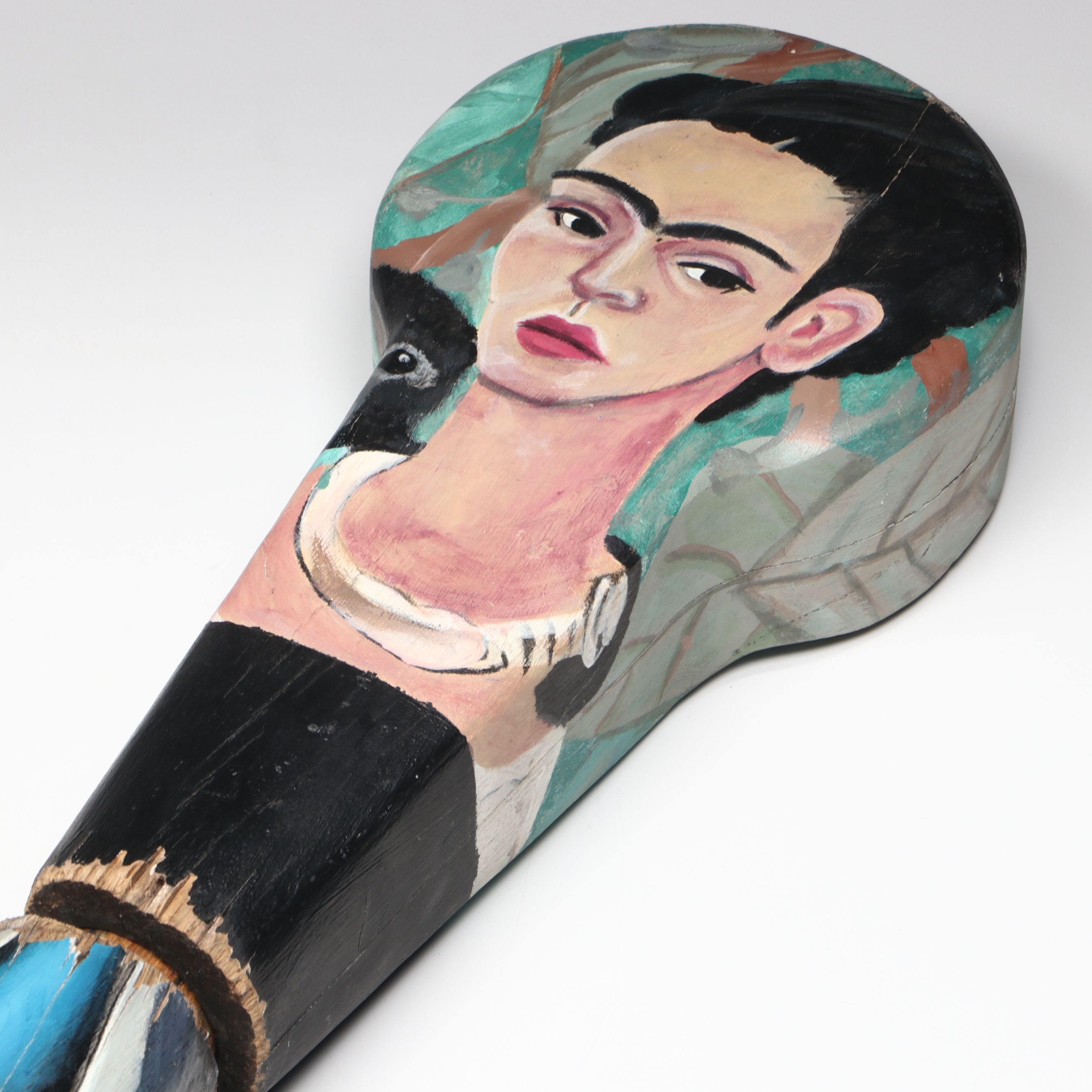 Cypress Krieger Frida Kahlo Hand-Painted Wood Sculpture, Late 20th/21st Century