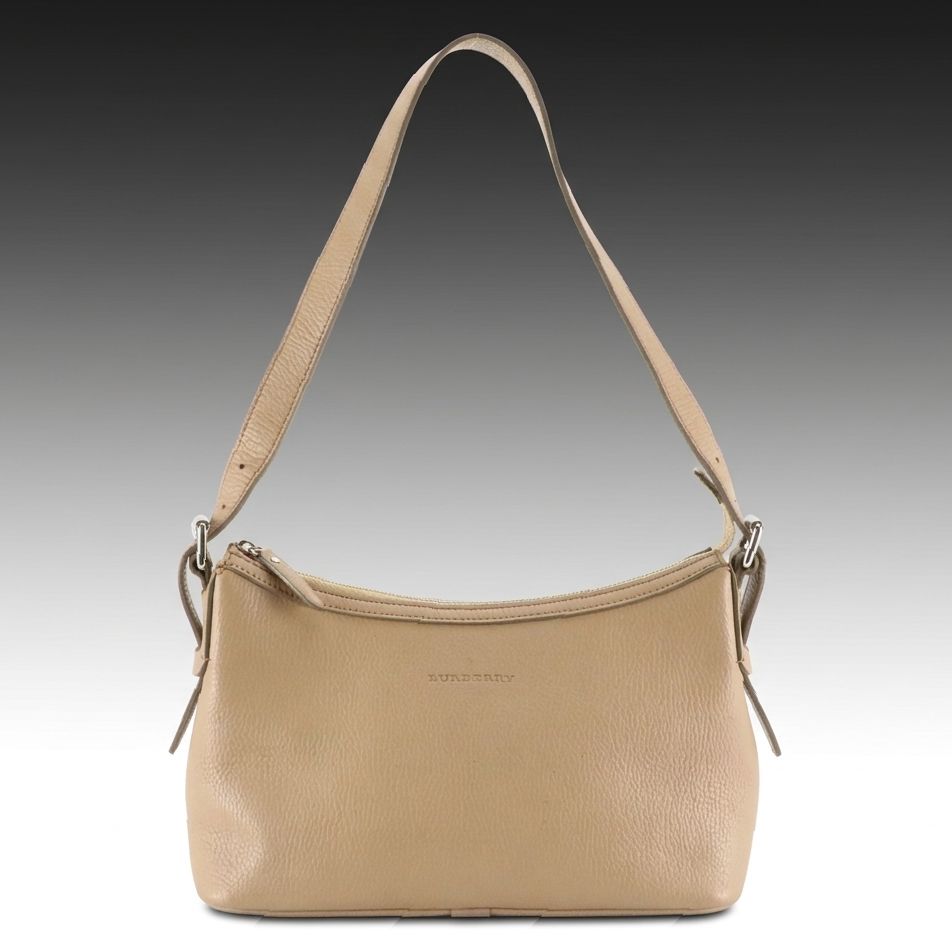 Burberry Hobo Shoulder Bag in Tan Grained Leather