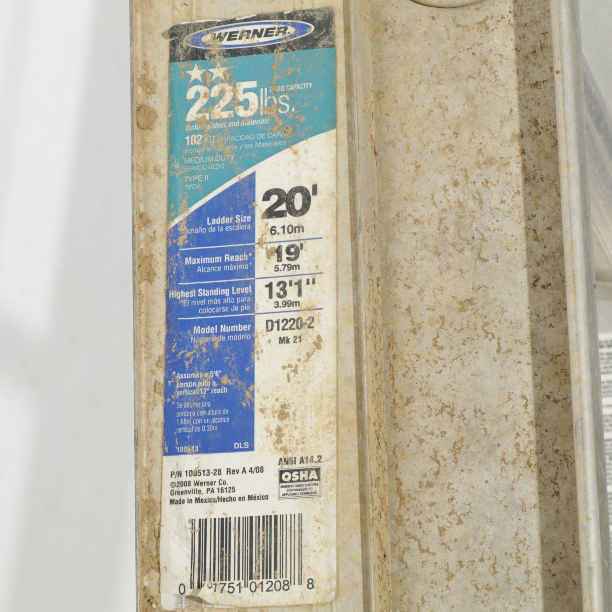 Werner Aluminum Model D1220-2 Extension Ladder