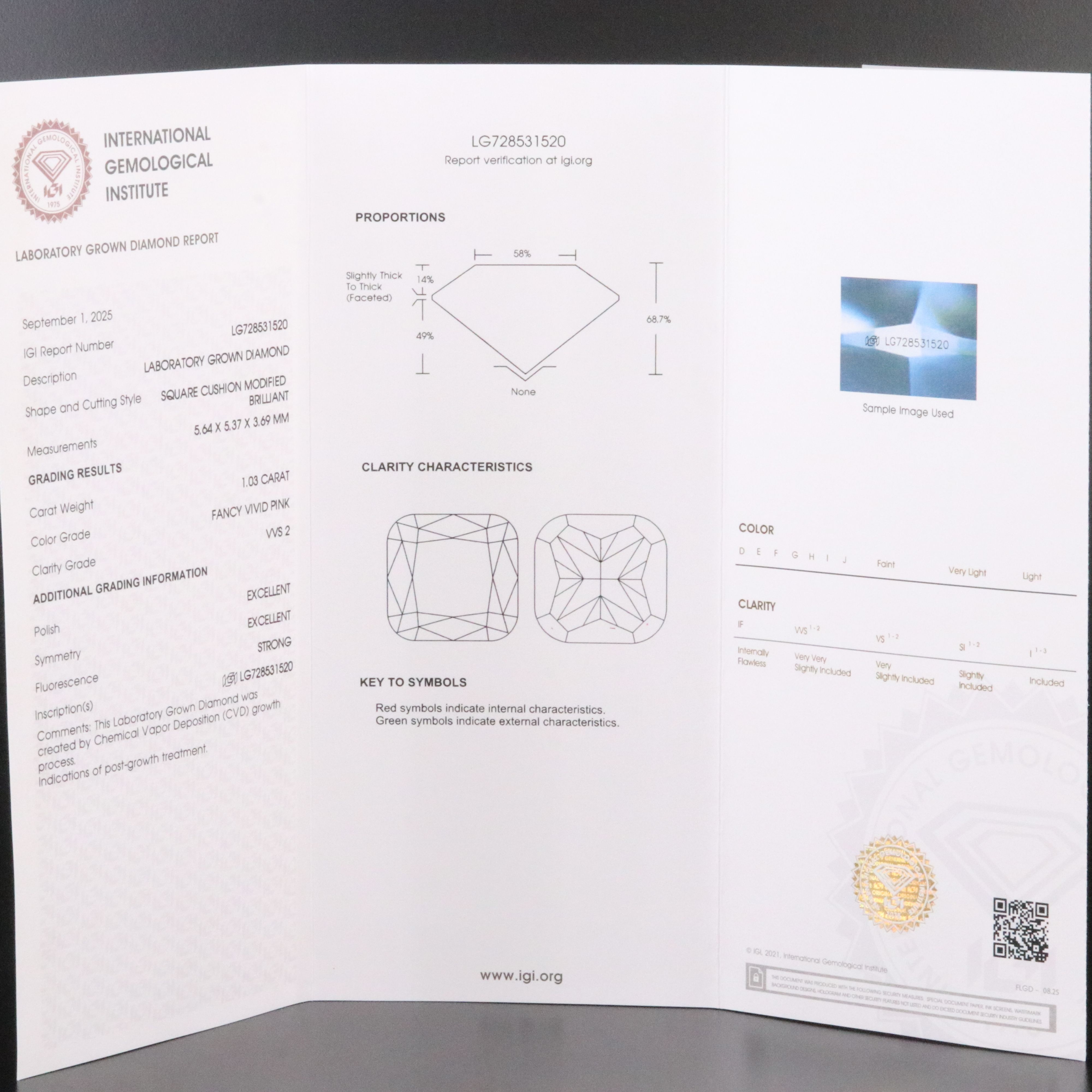 Loose 1.03 CT Lab Grown Fancy Vivid Pink Diamond with IGI Report