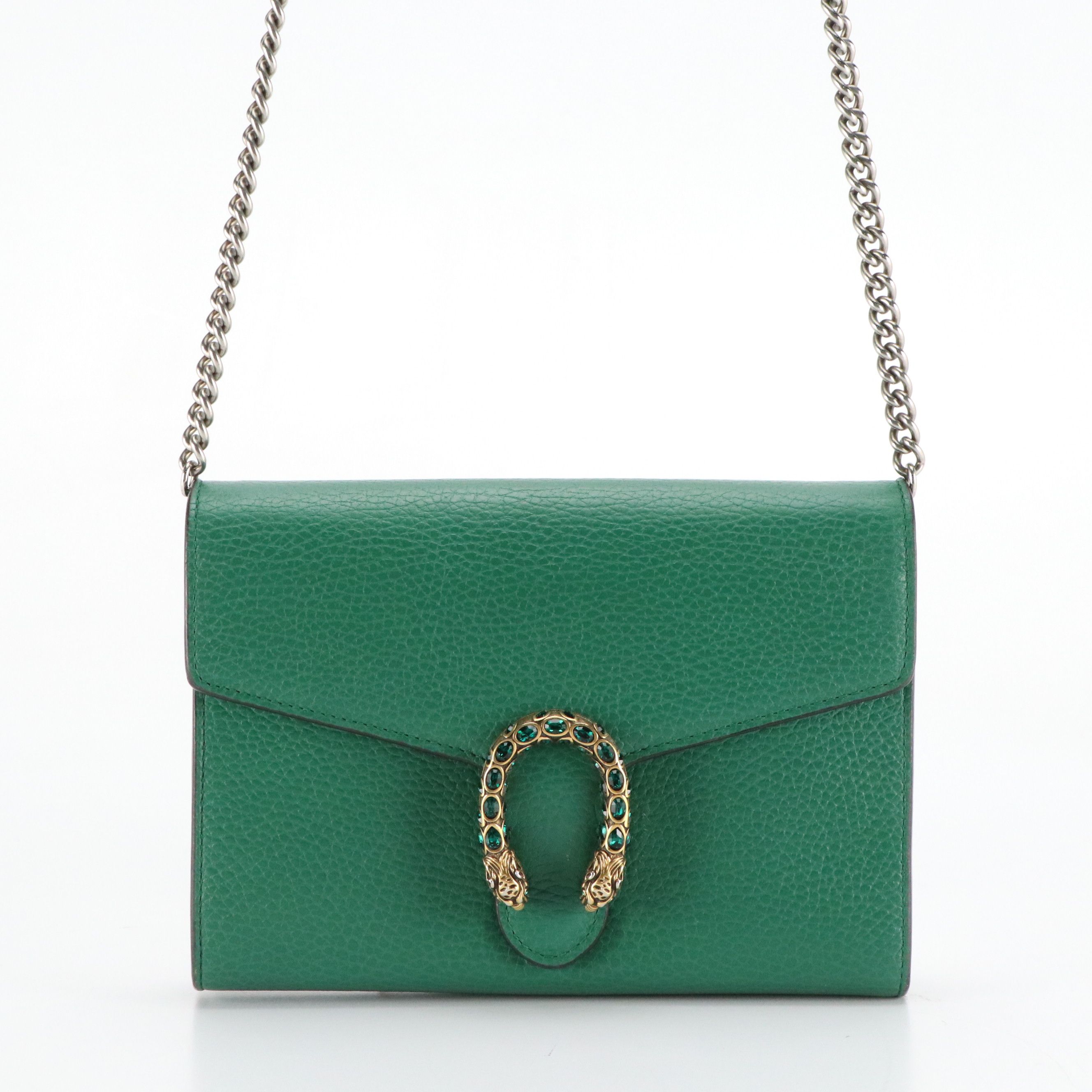 Gucci Small Crystal Dionysus Crossbody Bag in Green Grained Leather