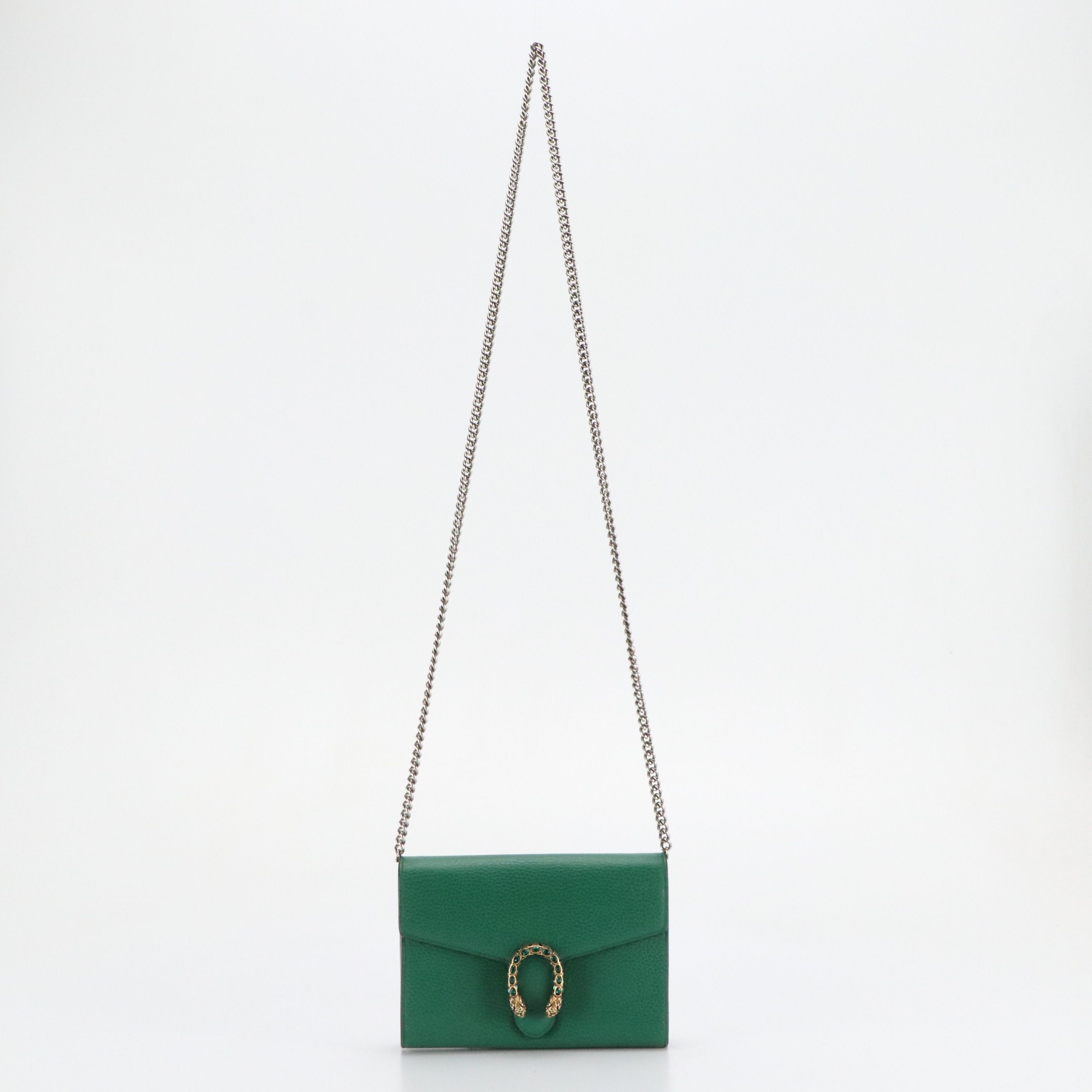 Gucci Small Crystal Dionysus Crossbody Bag in Green Grained Leather