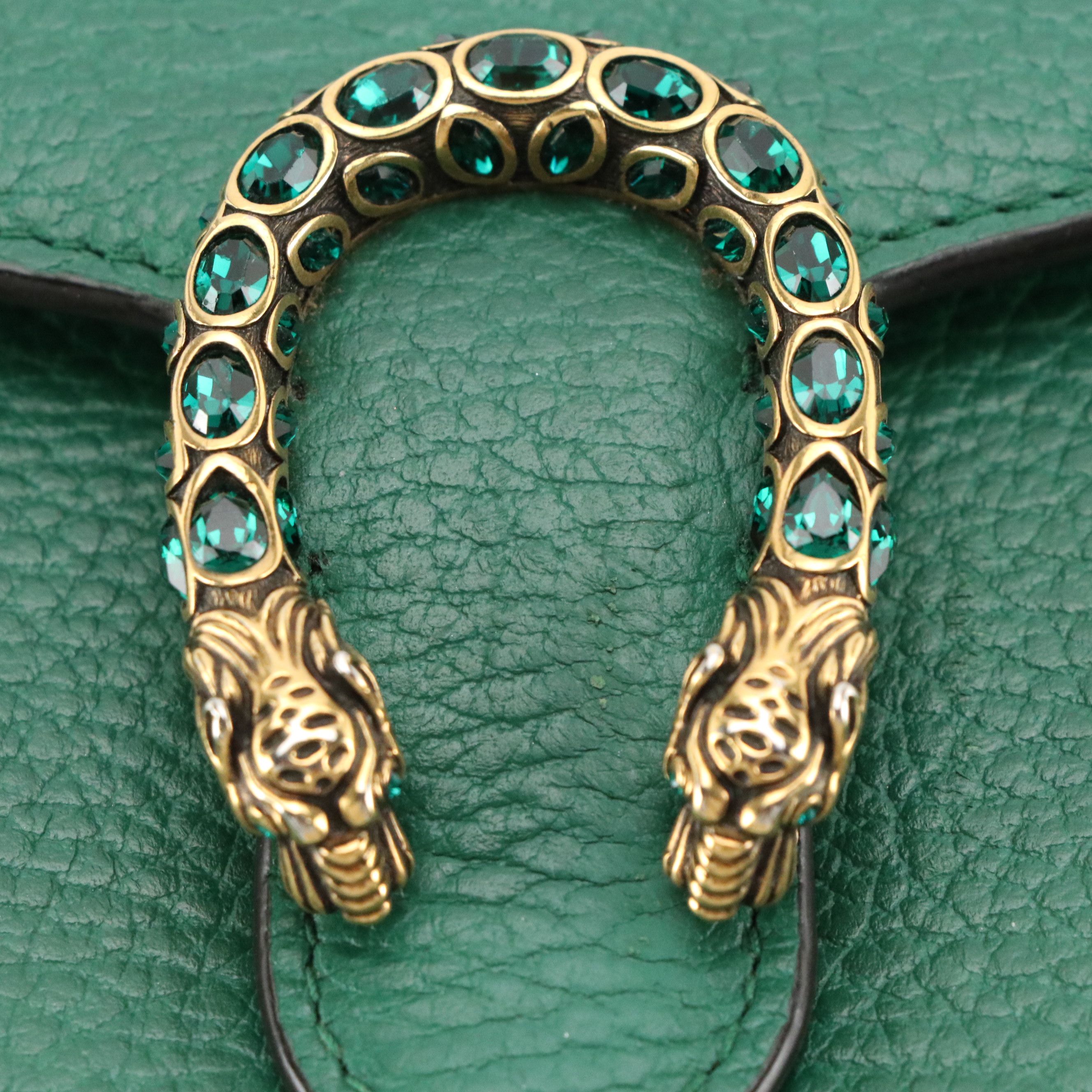 Gucci Small Crystal Dionysus Crossbody Bag in Green Grained Leather