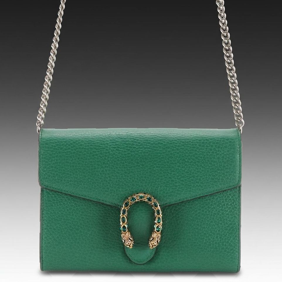 Gucci Small Crystal Dionysus Crossbody Bag in Green Grained Leather