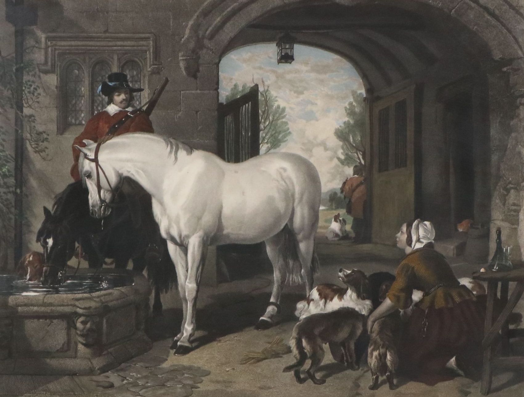 After Sir Edwin Landseer Engraving "The Return from Hawking," 1846