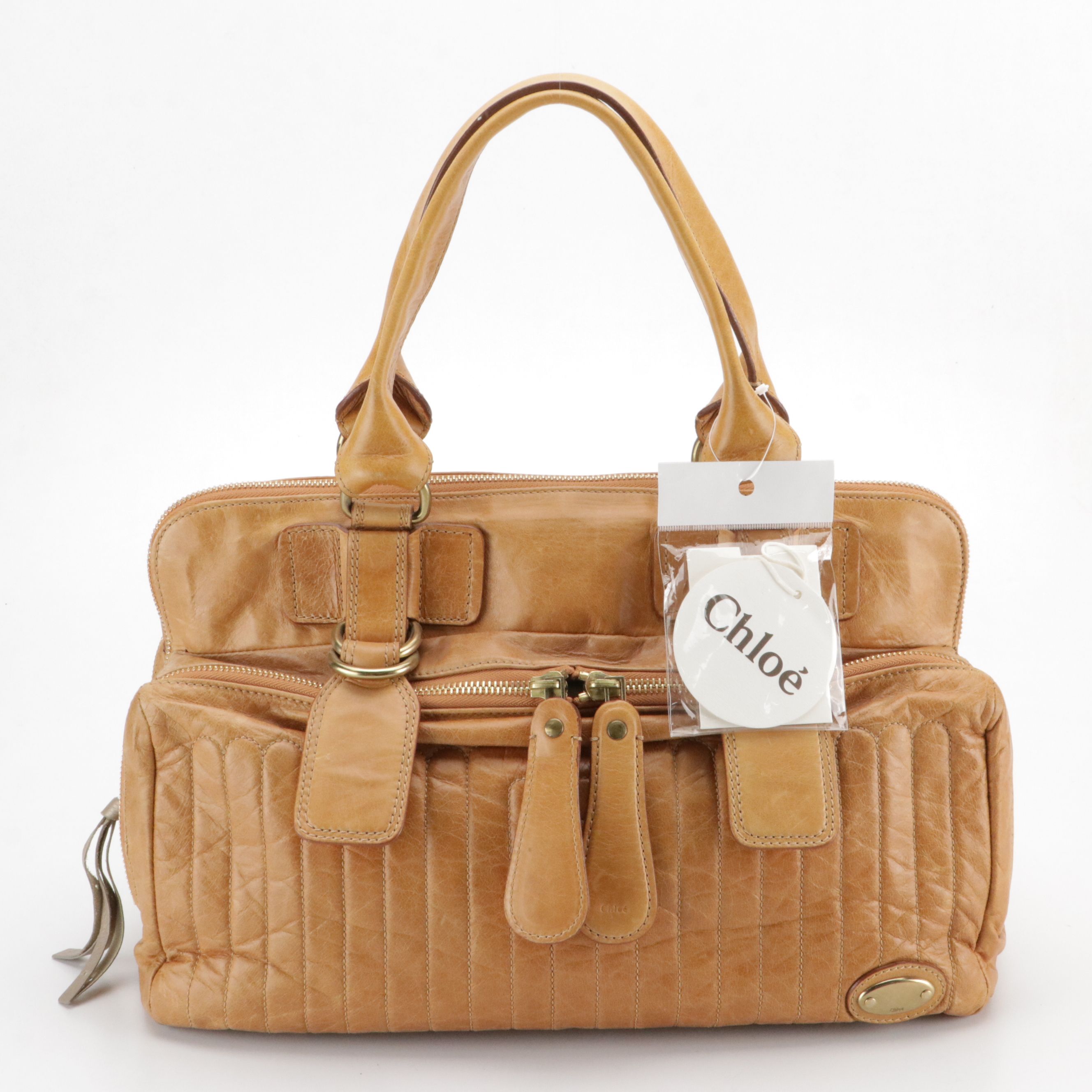 Chloé Large Bay Satchel in Caramel Brown Leather with Quilted Detail