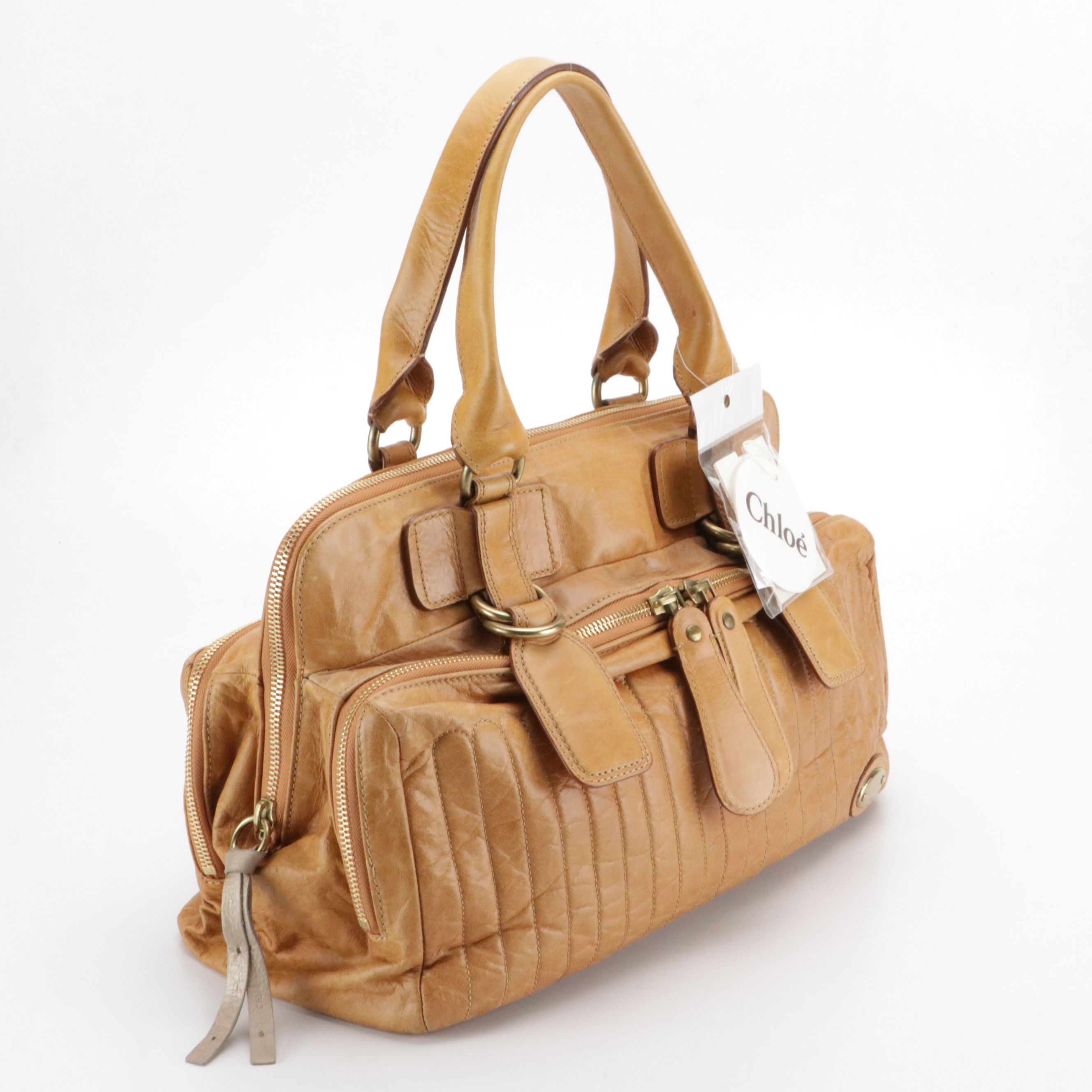 Chloé Large Bay Satchel in Caramel Brown Leather with Quilted Detail