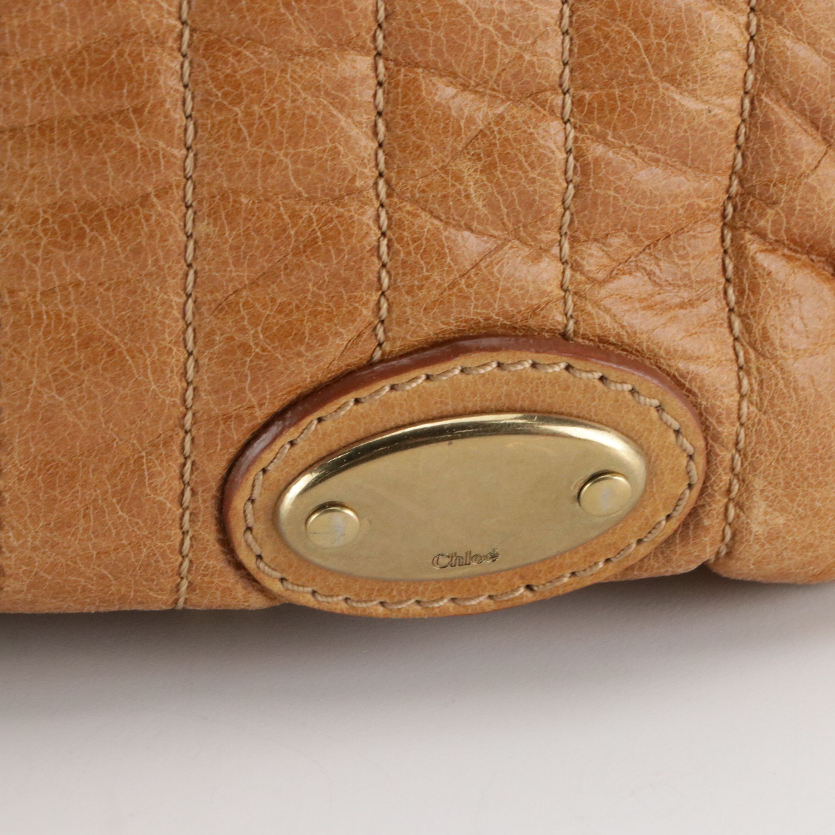 Chloé Large Bay Satchel in Caramel Brown Leather with Quilted Detail