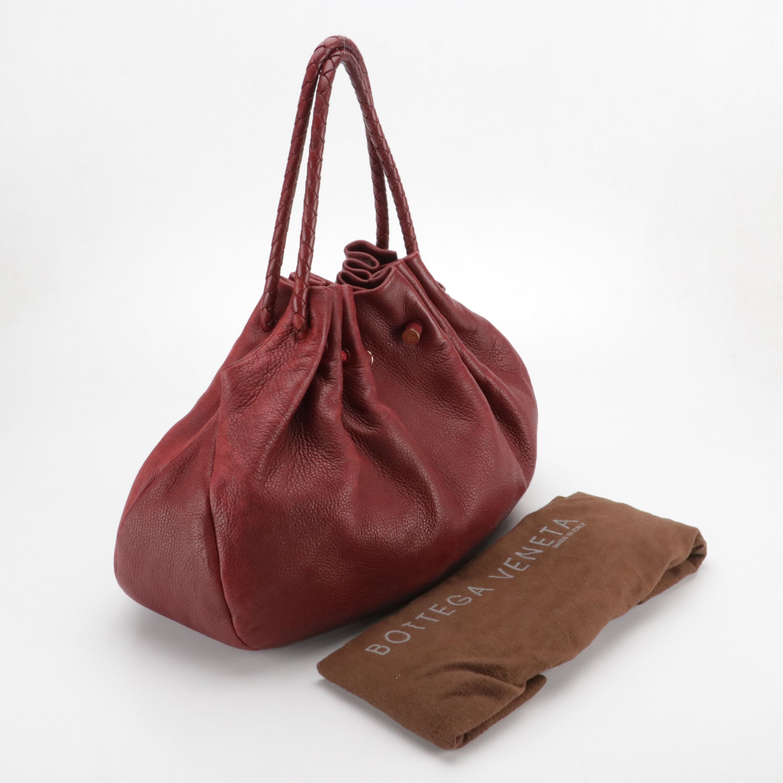 Bottega Veneta Slouchy Braided Strap Hobo Bag in Deep Red Grained Leather