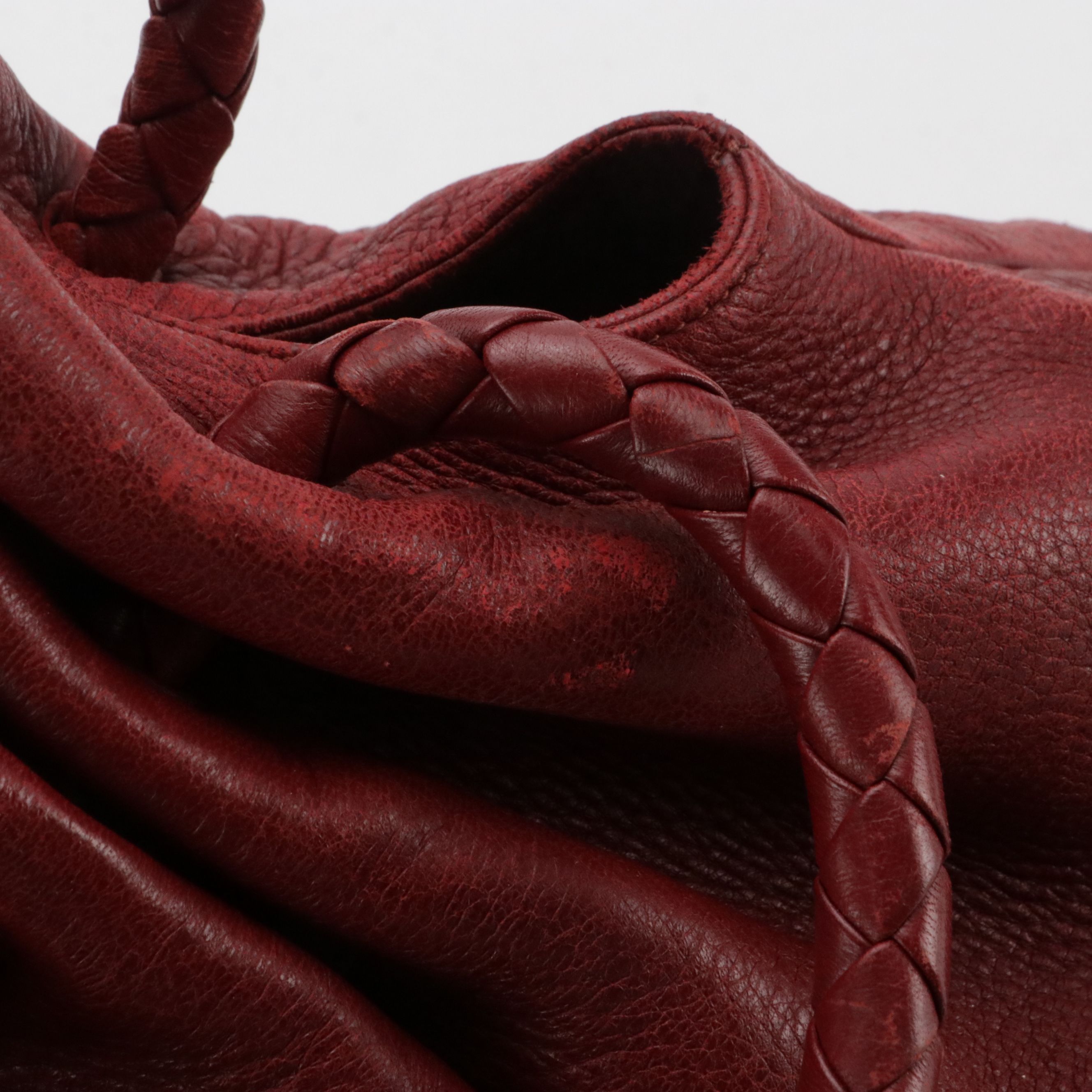 Bottega Veneta Slouchy Braided Strap Hobo Bag in Deep Red Grained Leather