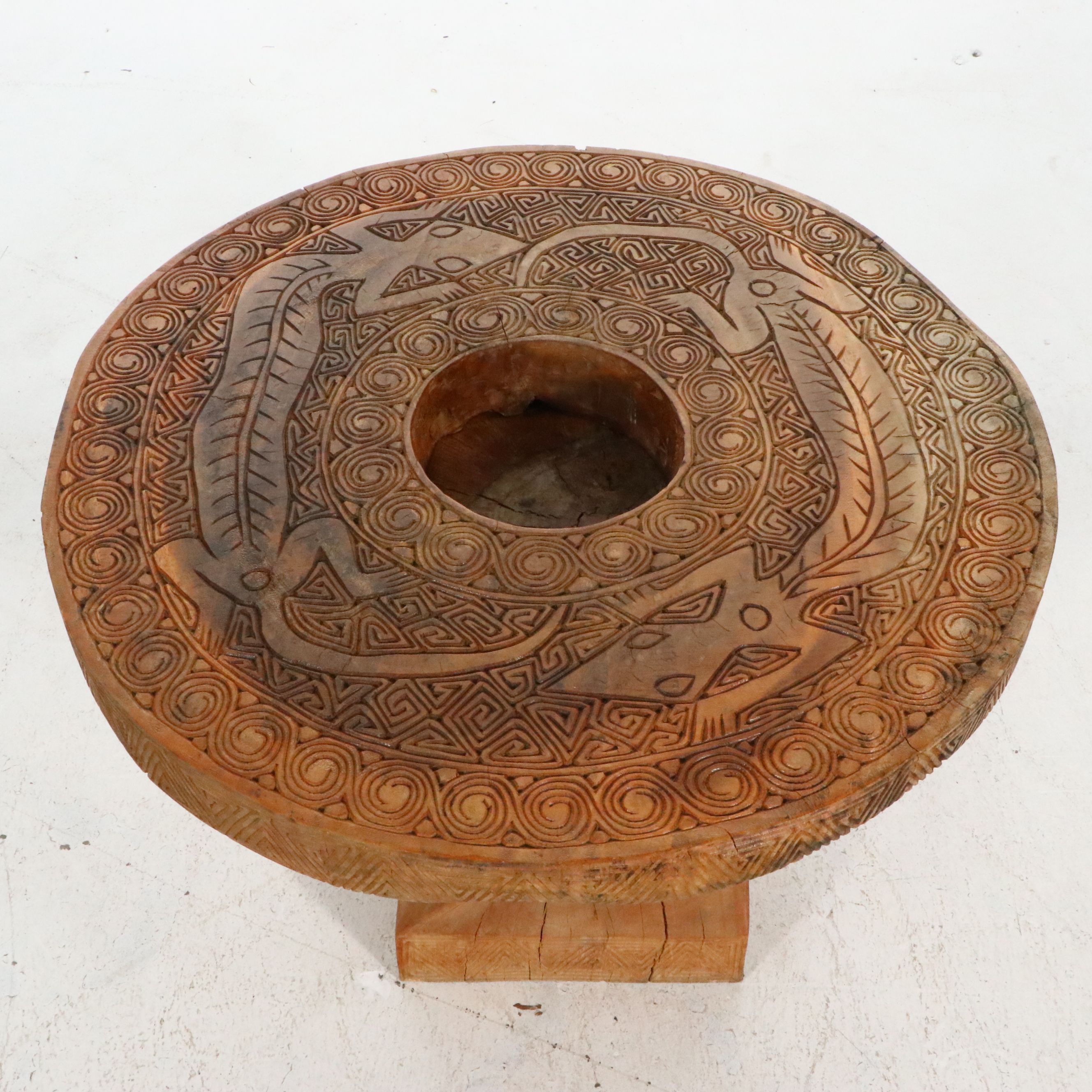 Indonesian Tribal Dayak Style "Aso" Double Dragon Pedestal Table