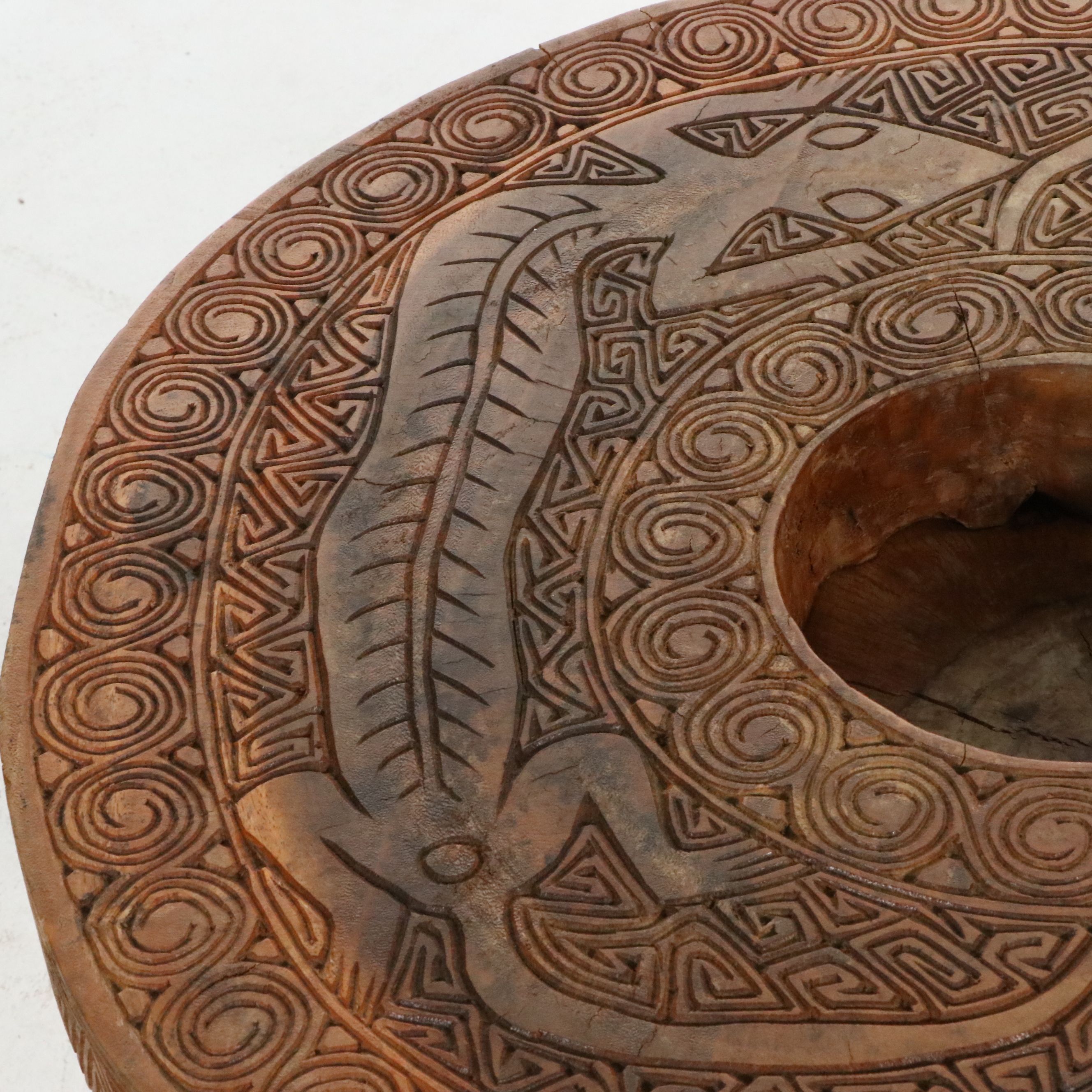 Indonesian Tribal Dayak Style "Aso" Double Dragon Pedestal Table