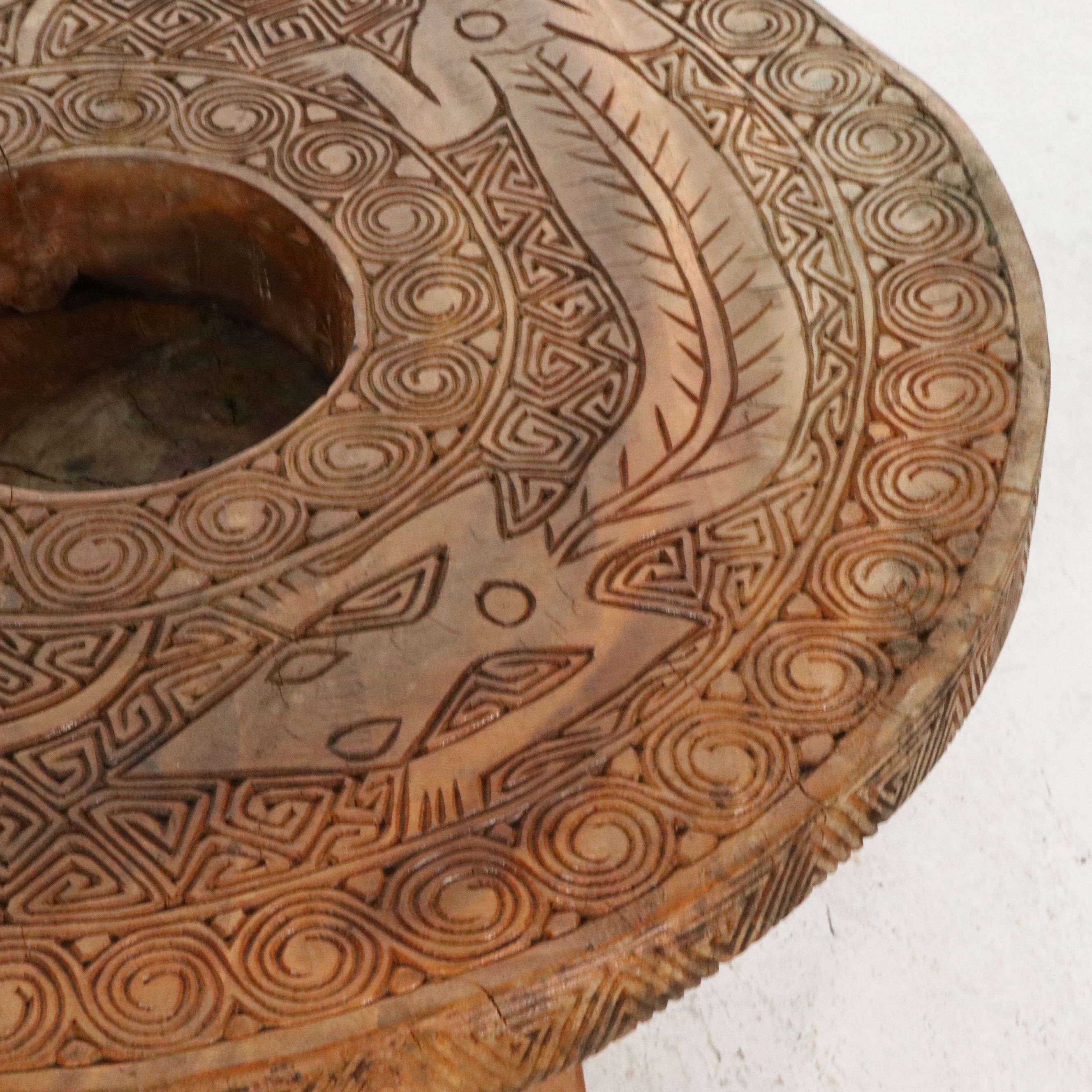 Indonesian Tribal Dayak Style "Aso" Double Dragon Pedestal Table